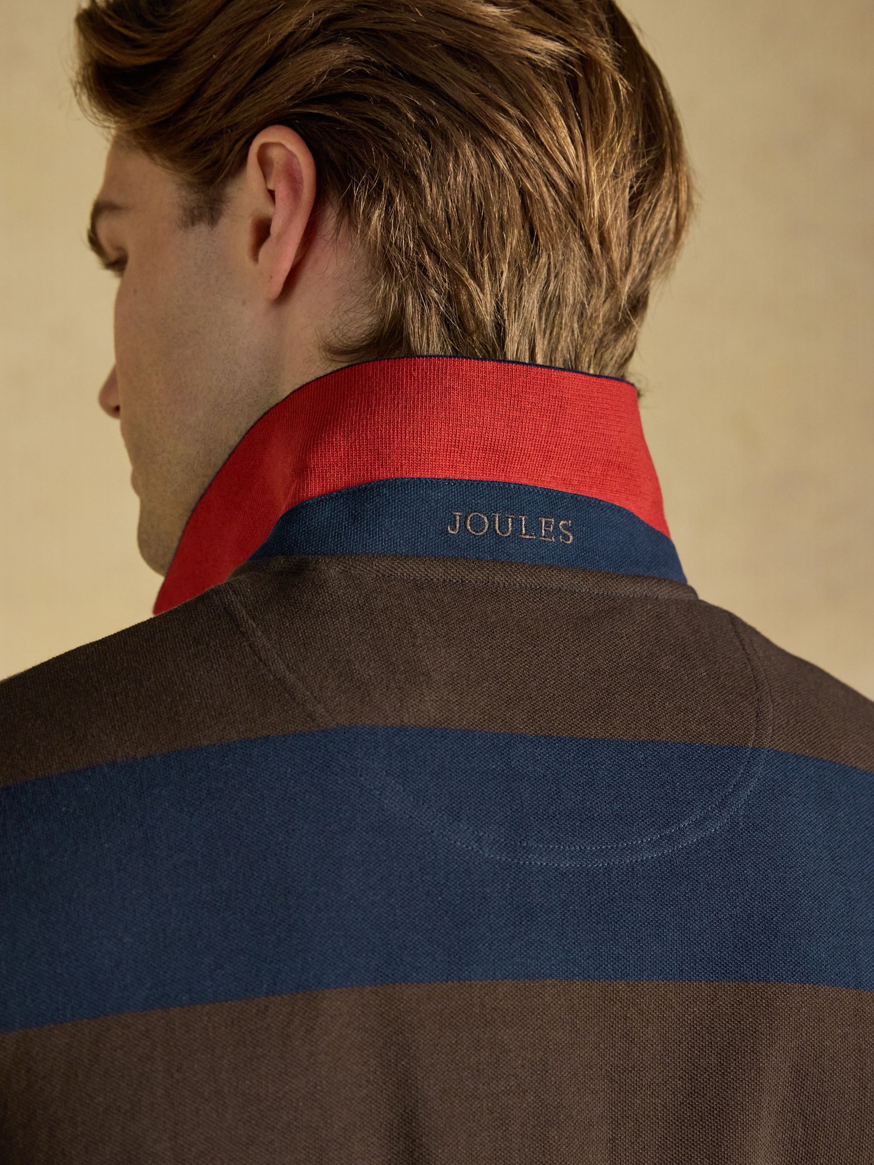Woody Navy & Brown Striped Short Sleeve Cotton Pique Polo Shirt - Image 6 of 8