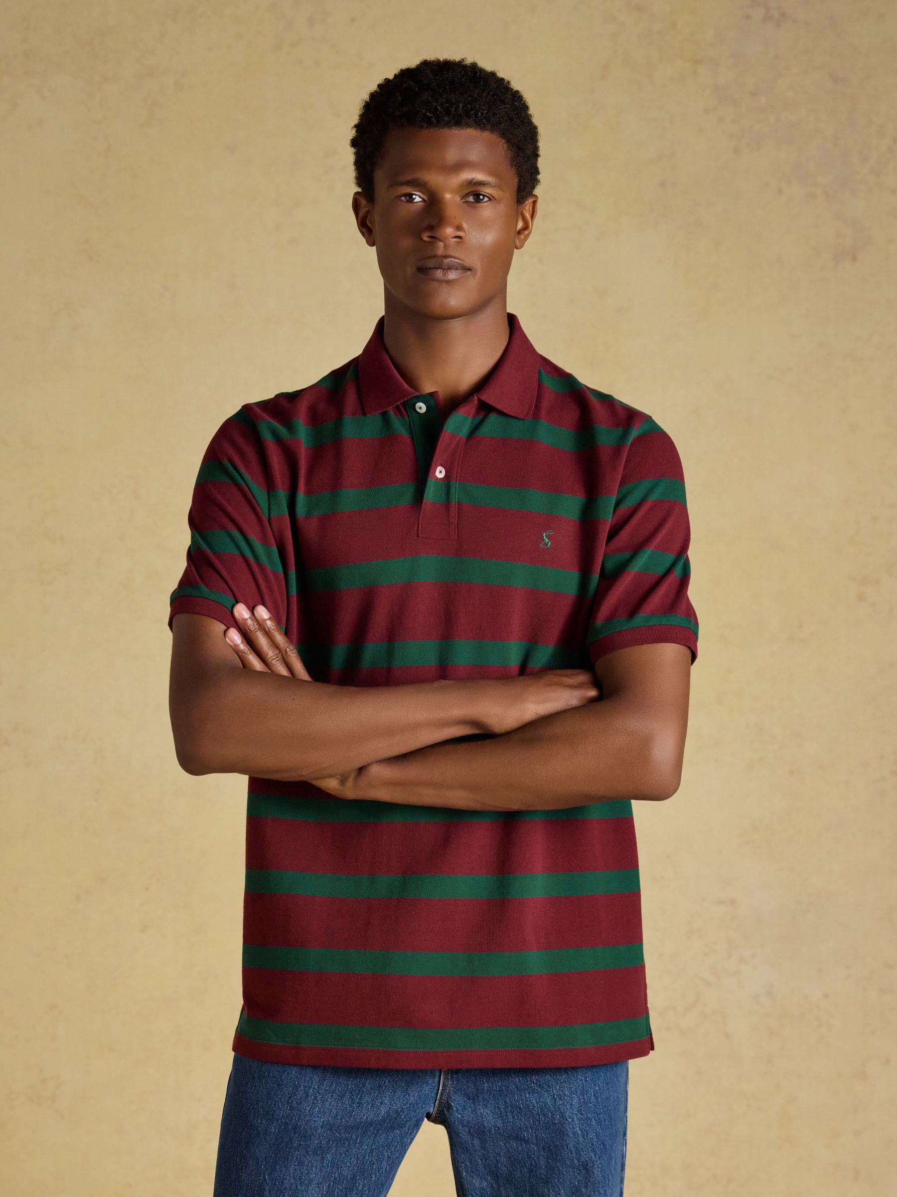 Woody Green & Port Striped Short Sleeve Cotton Pique Polo Shirt - Image 1 of 9