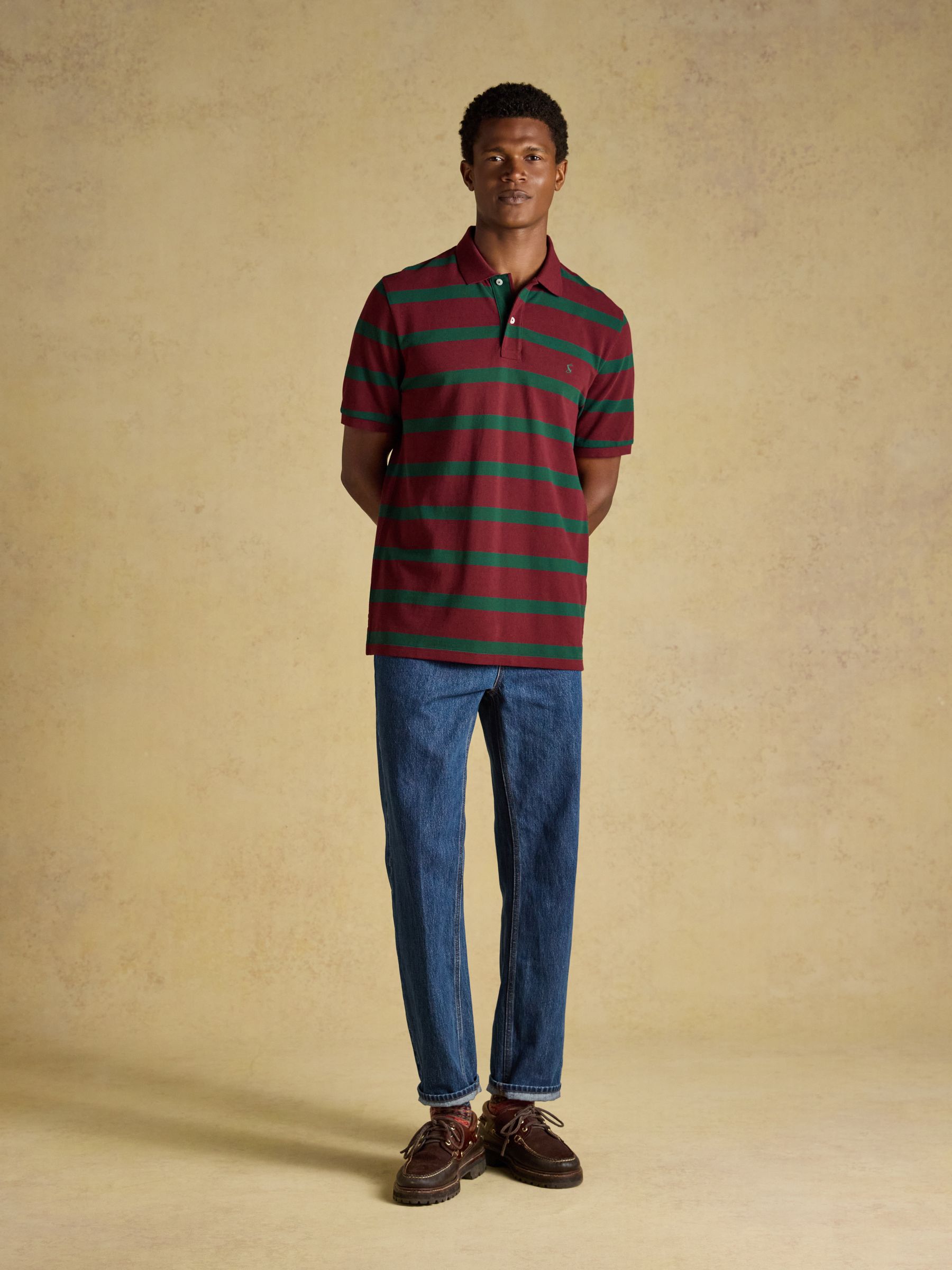 Woody Green & Port Striped Short Sleeve Cotton Pique Polo Shirt - Image 6 of 9