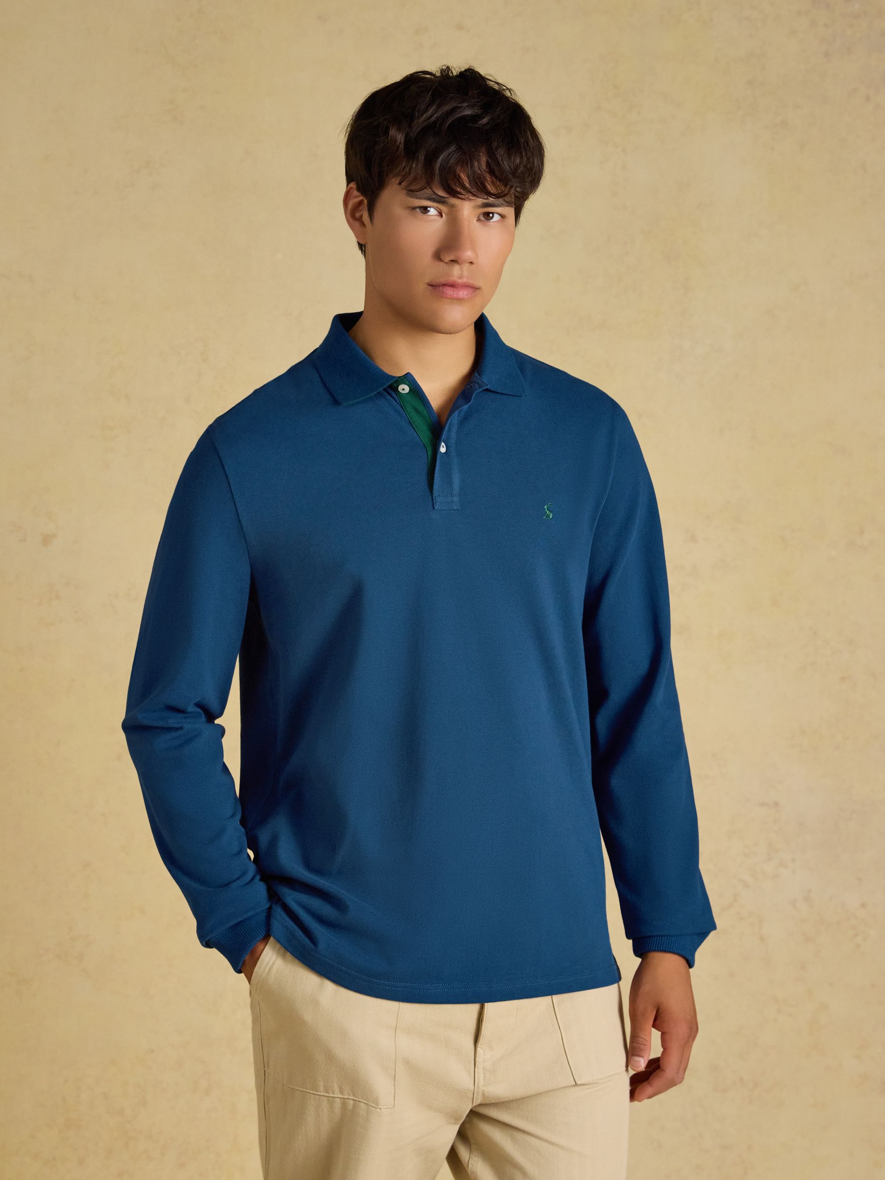 Blue Long Sleeve Cotton Pique Polo Shirt - Image 1 of 9