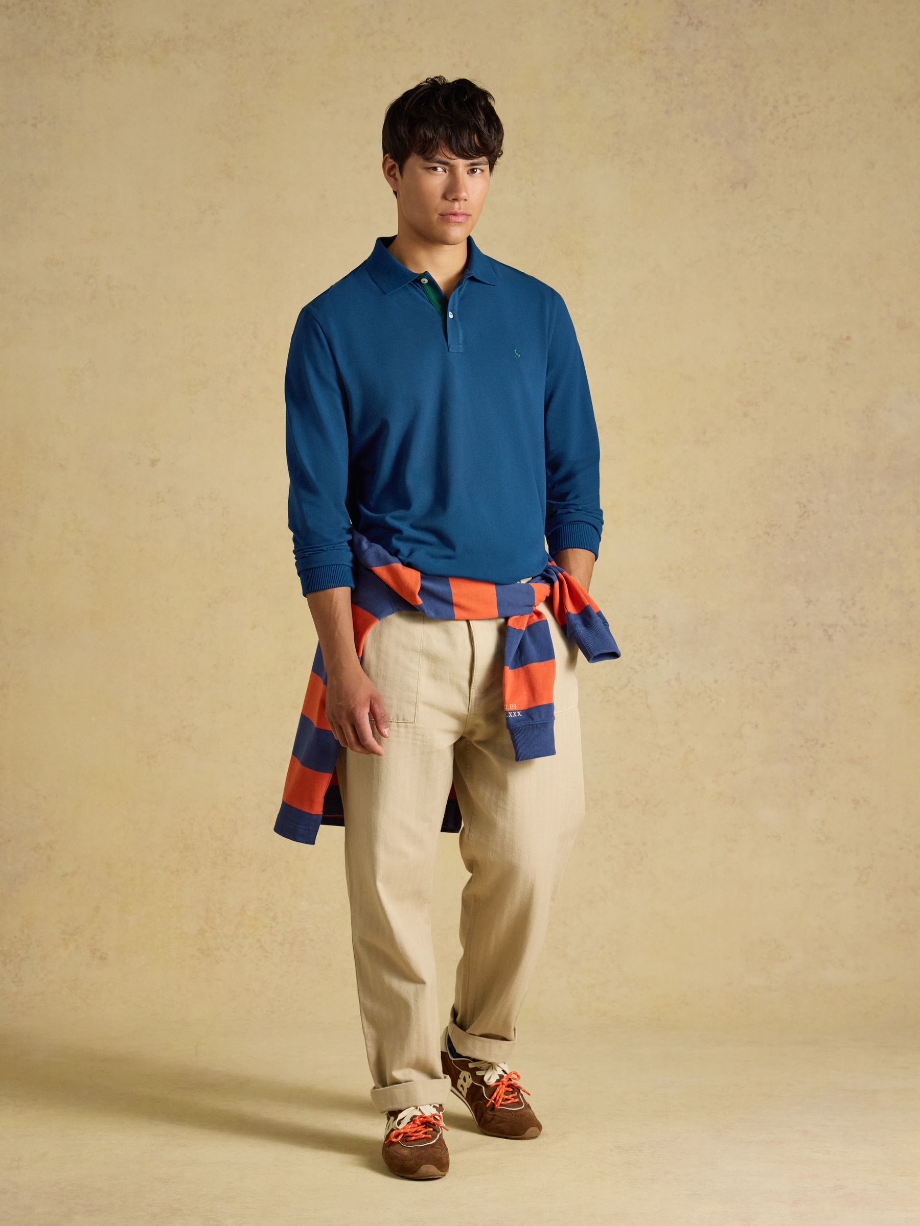 Blue Long Sleeve Cotton Pique Polo Shirt - Image 5 of 9