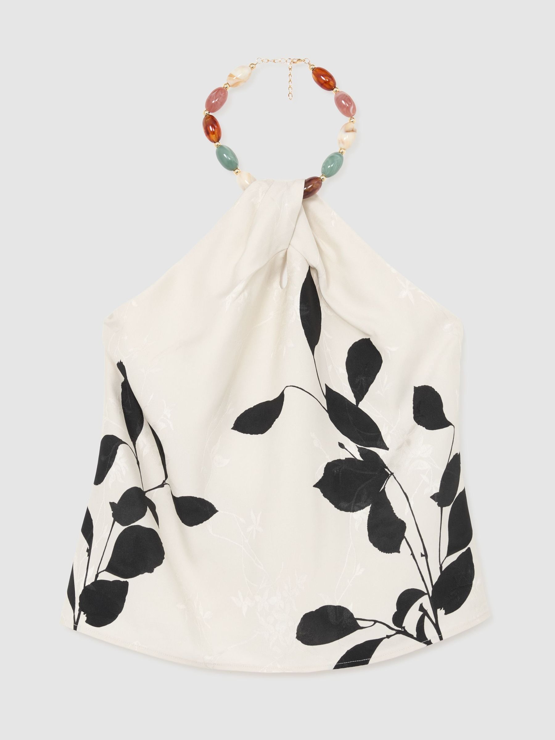 Jacquard Printed Beaded-Halterneck Top in Ivory/Black - image 1
