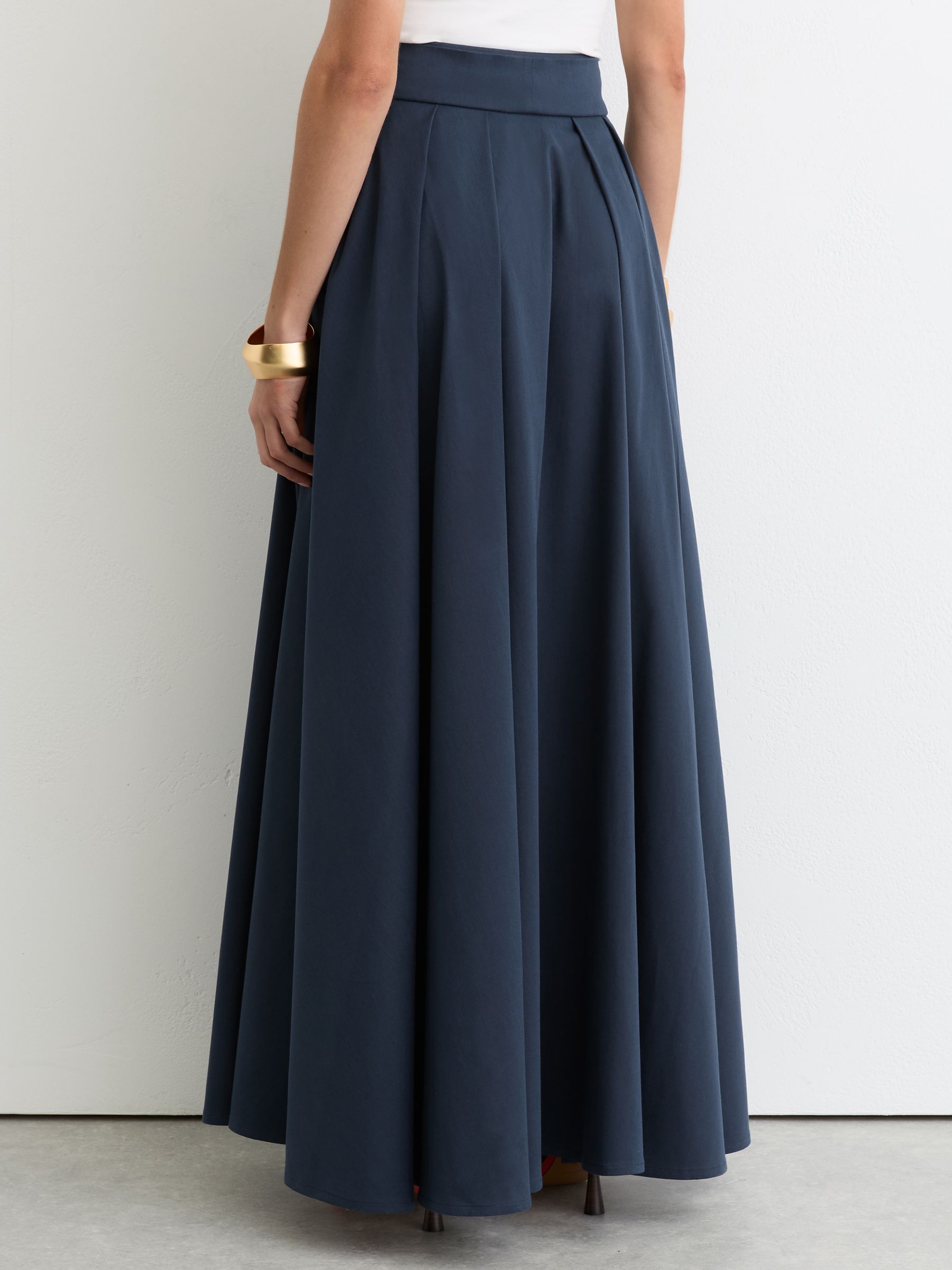 Cotton-Blend Pleated Maxi Skirt in Navy - Image 5 of 6