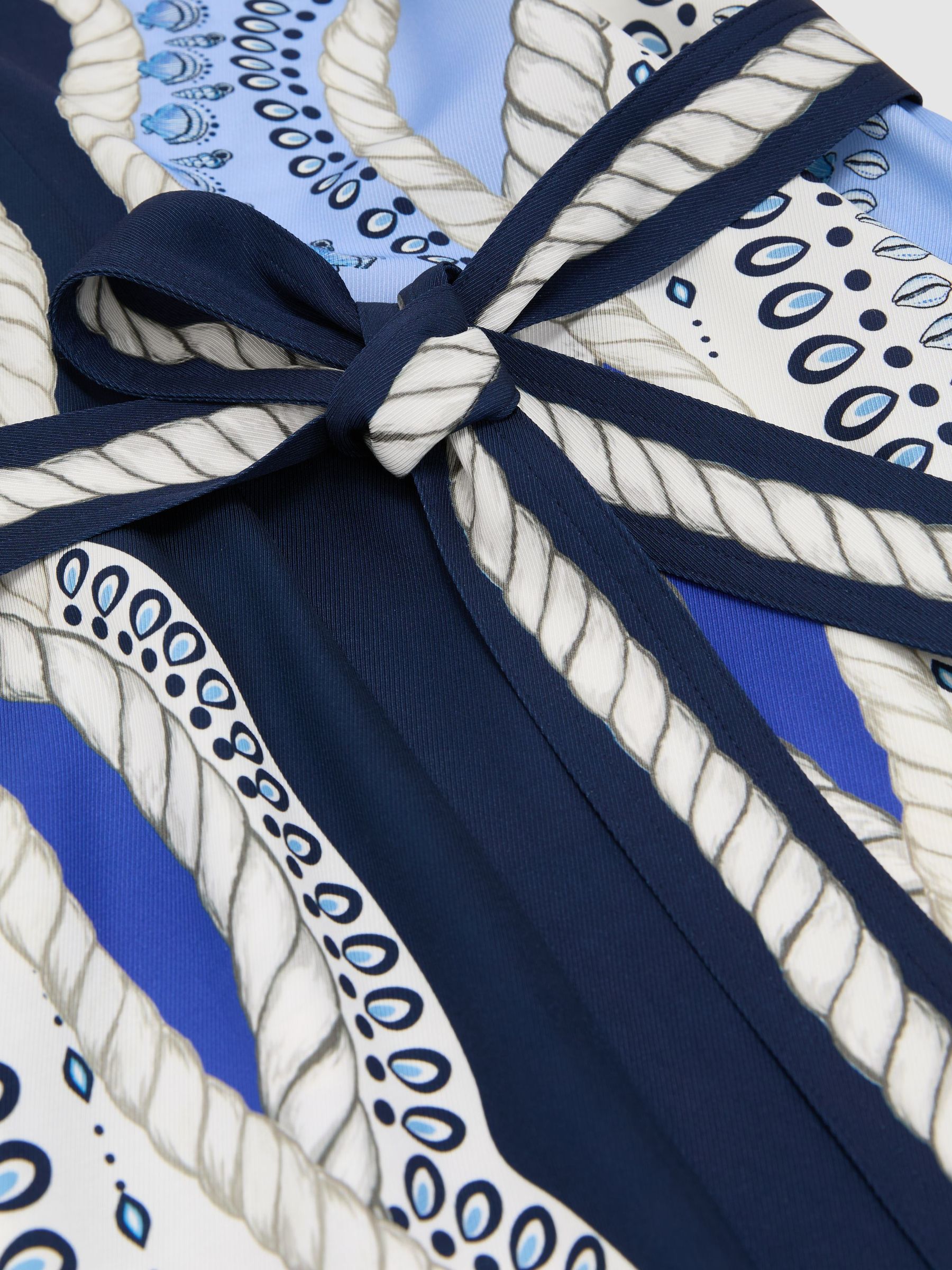 Scarf-Print Belted Midi Dress in Ivory/Blue - image 3
