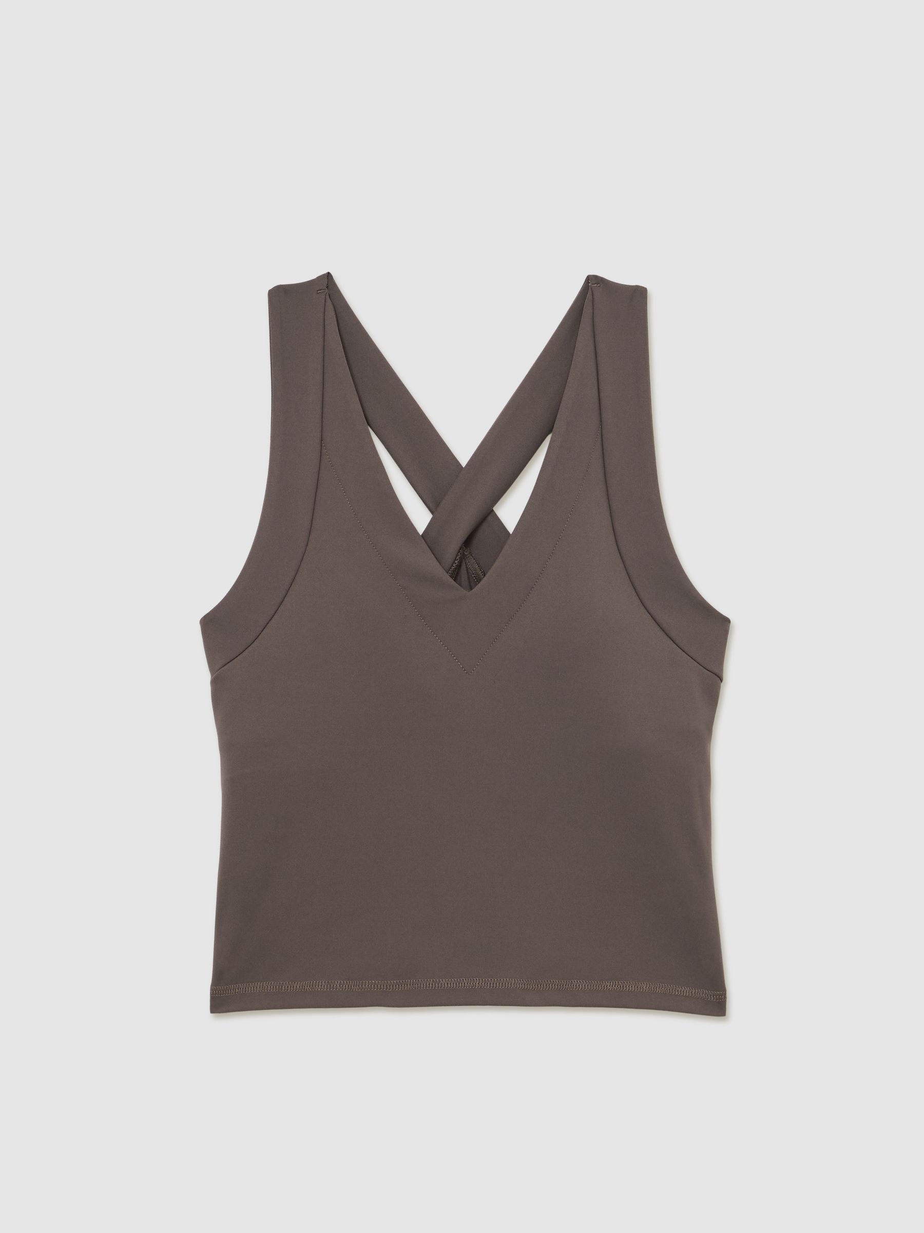 V-Neck Cross-Back Sports Top in Taupe Brown - Image 2 of 6 V-Neck Cross-Back Sports Top in Taupe Brown - Image 2 of 6