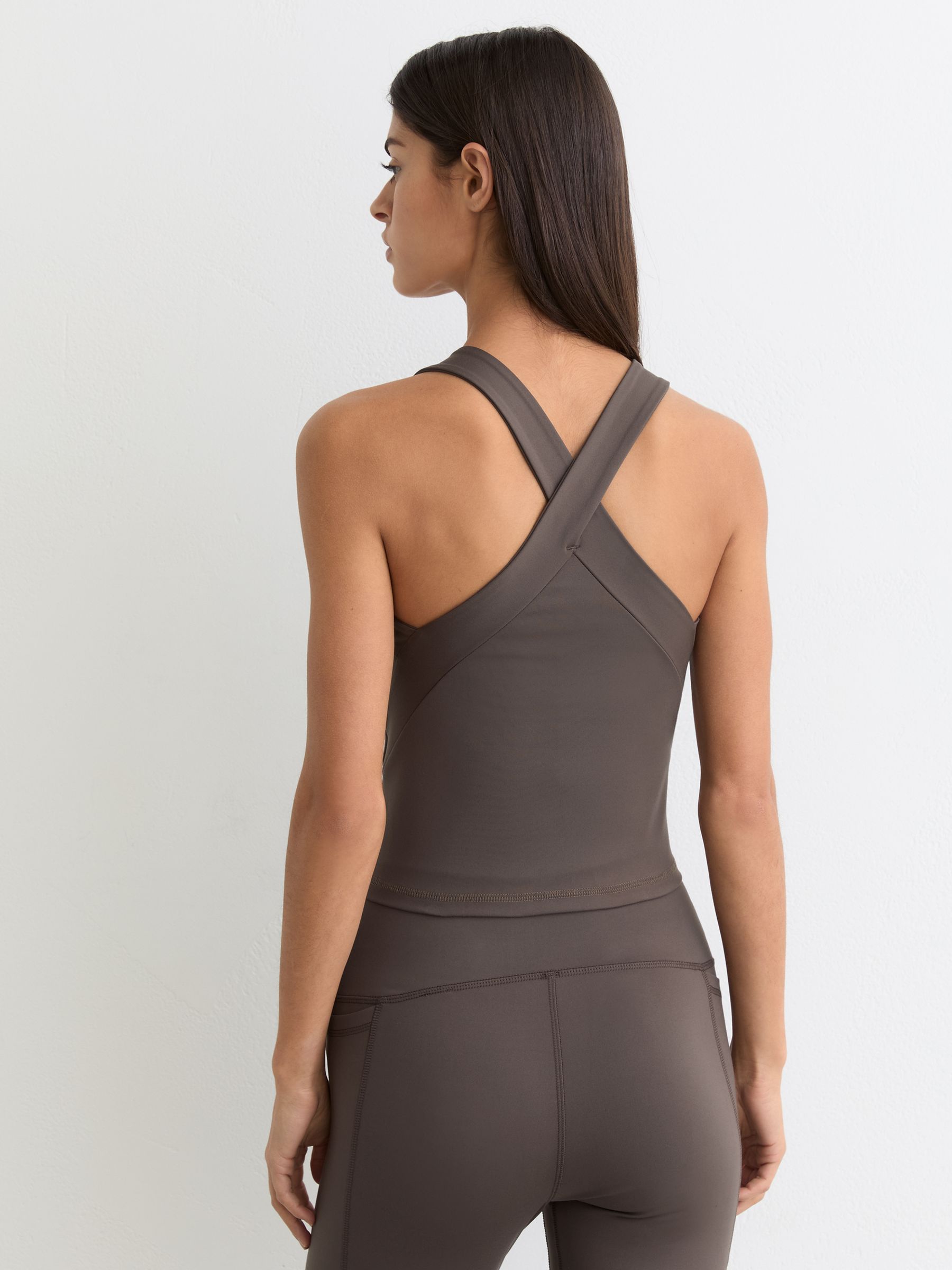 V-Neck Cross-Back Sports Top in Taupe Brown - Image 5 of 6