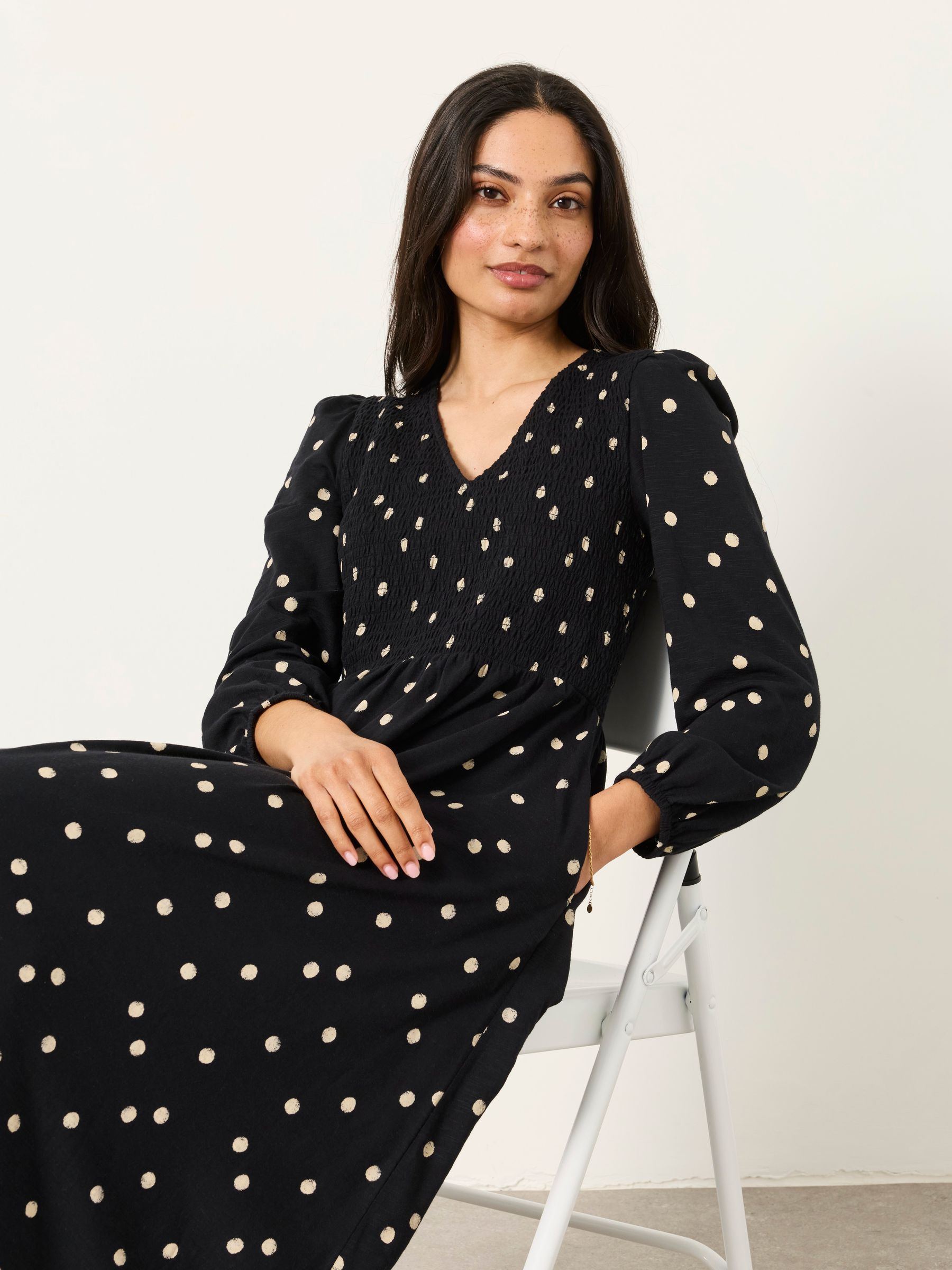 Danni Black Spot Petite Midi Dress - Image 3 of 5