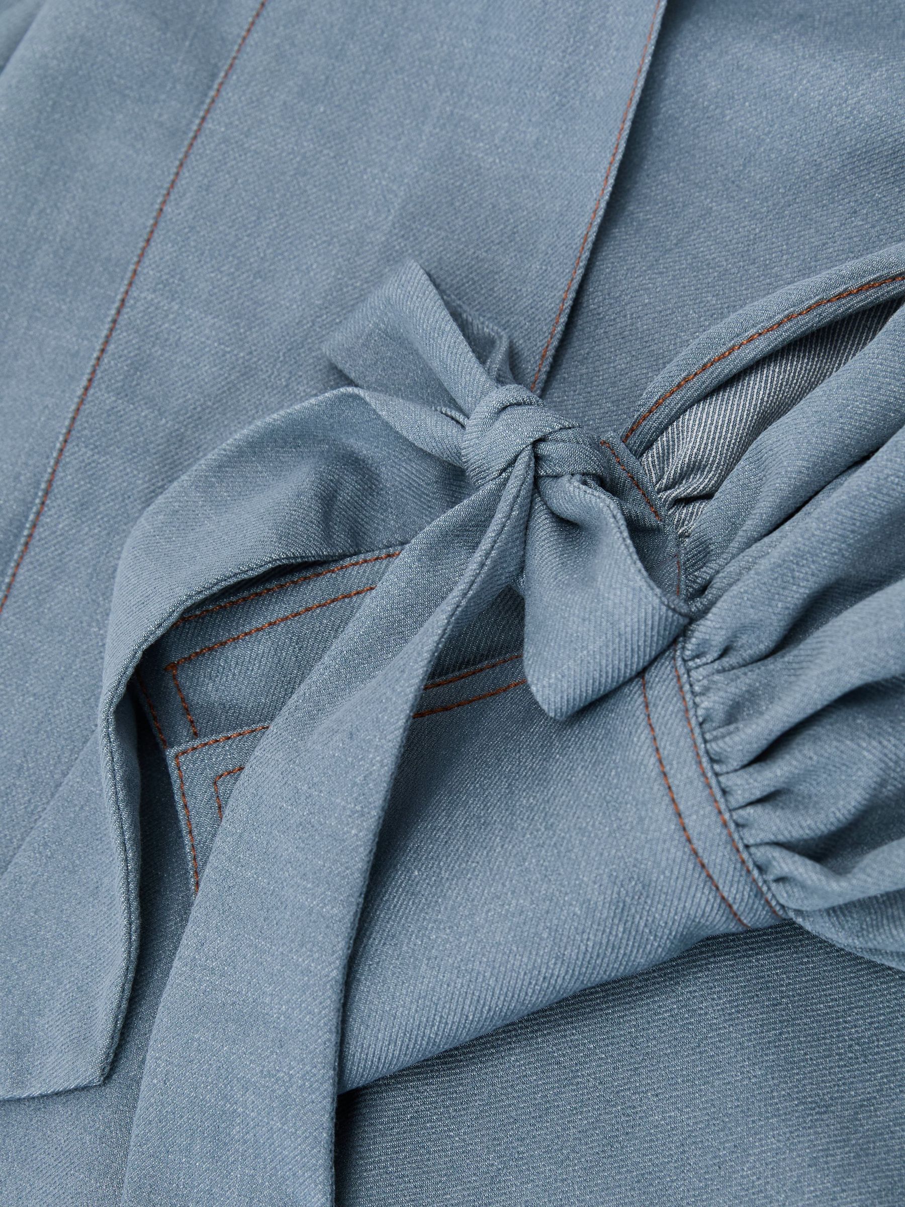 Denim-Look Tie-Neck Blouse in Light Blue - image 3