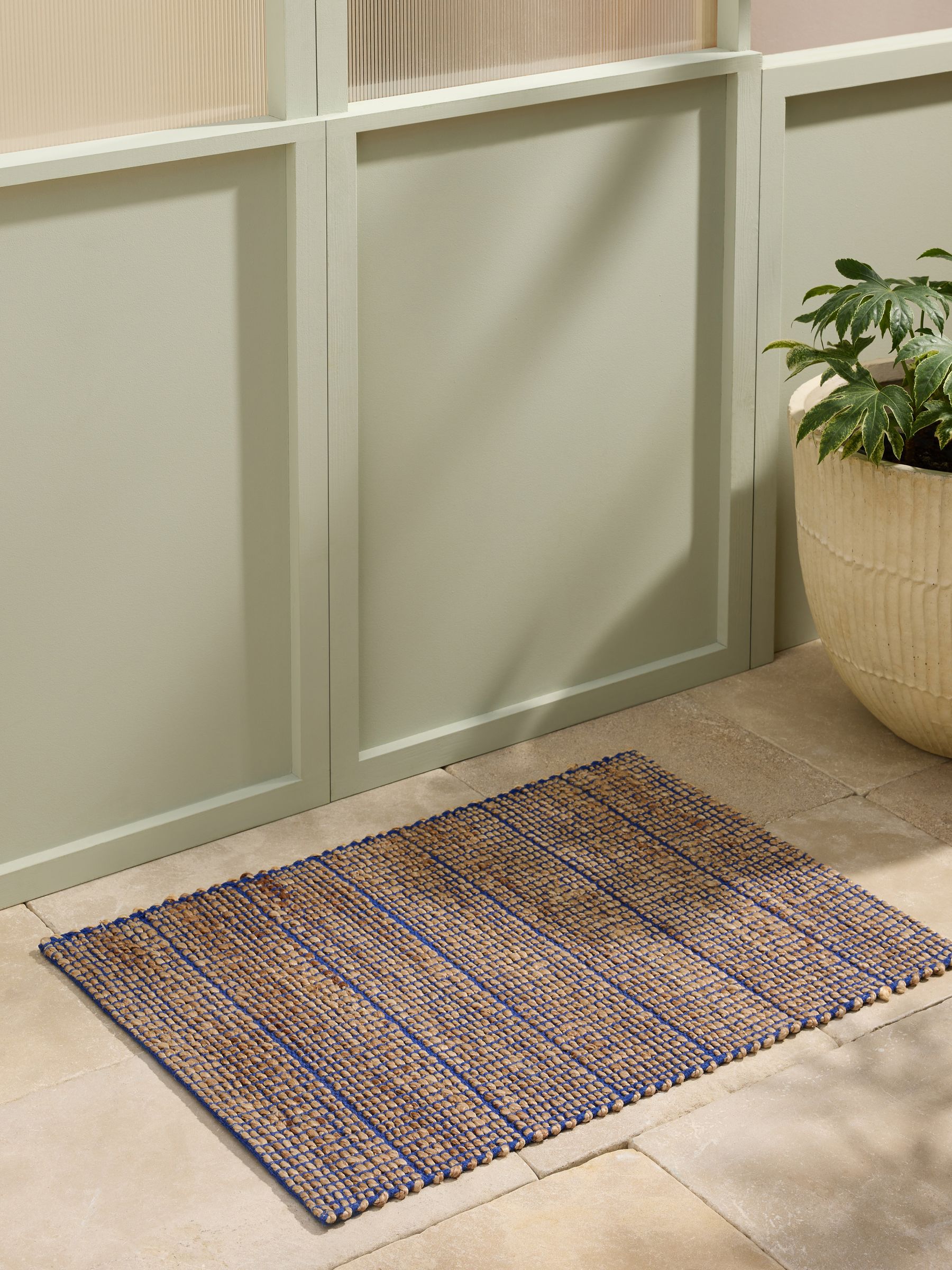 Hurley Woven Jute Doormat in Blue - Image 1 of 4 Hurley Woven Jute Doormat in Blue - Image 1 of 4