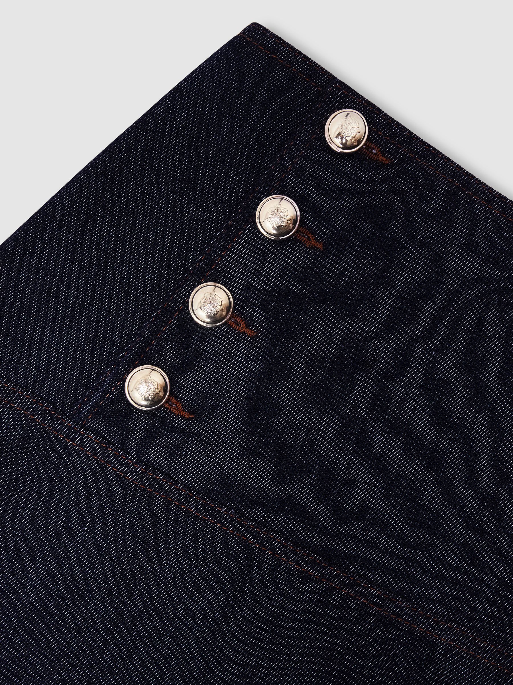 Button-Detail Denim Midi Skirt in Dark Blue - image 5