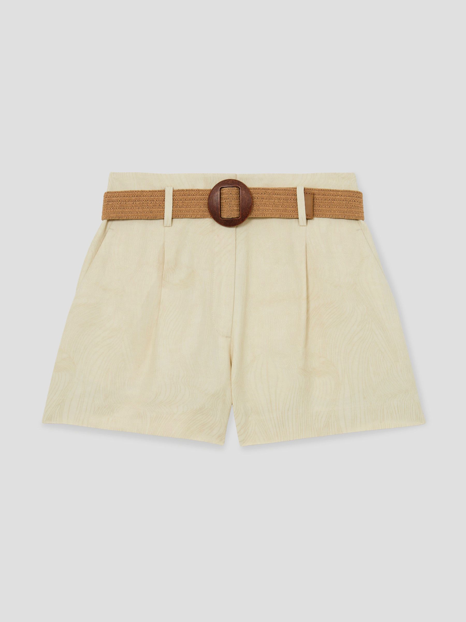 Jacquard Belted Shorts with Linen in Neutral - Image 2 of 6