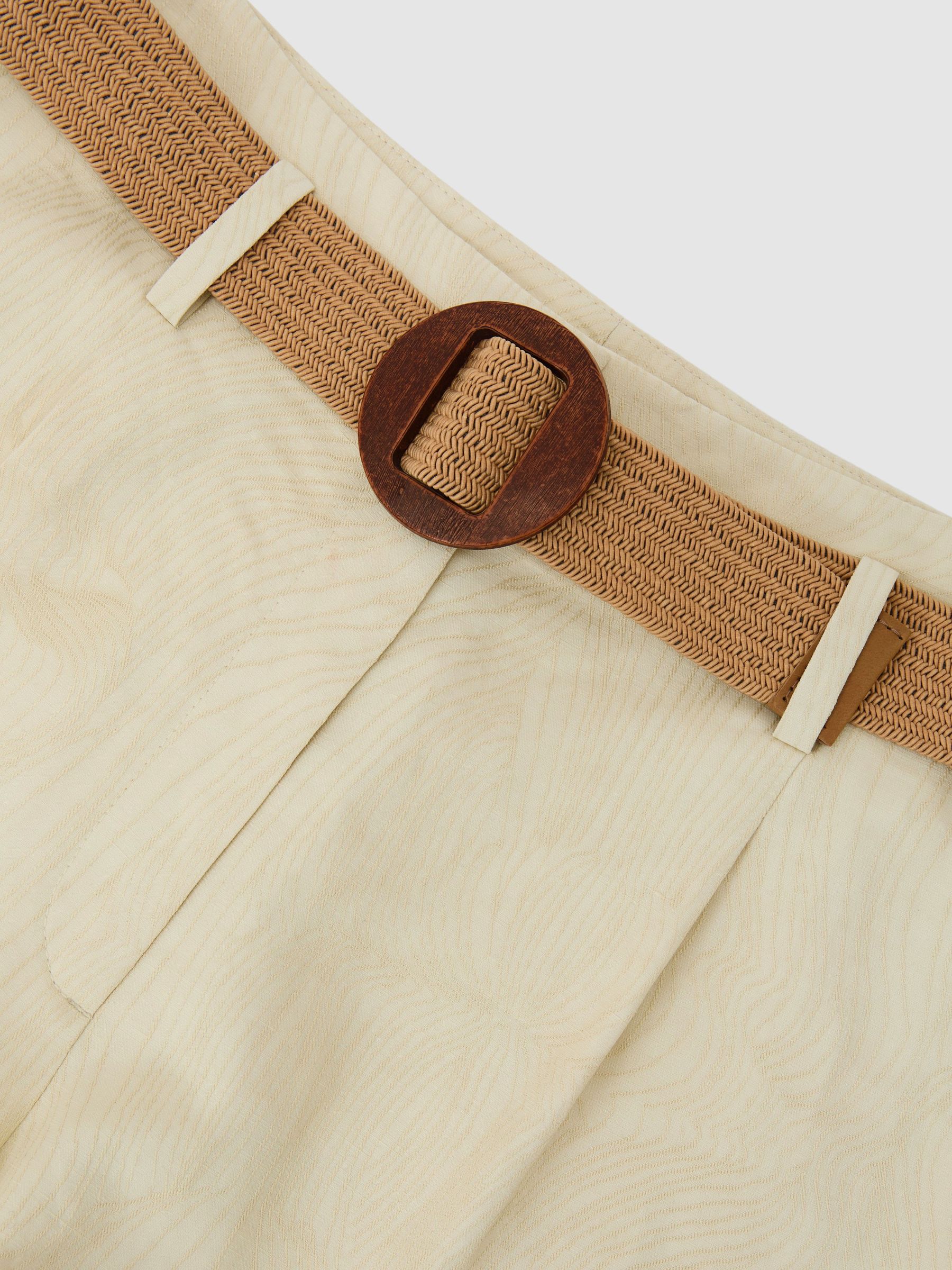 Jacquard Belted Shorts with Linen in Neutral - image 3