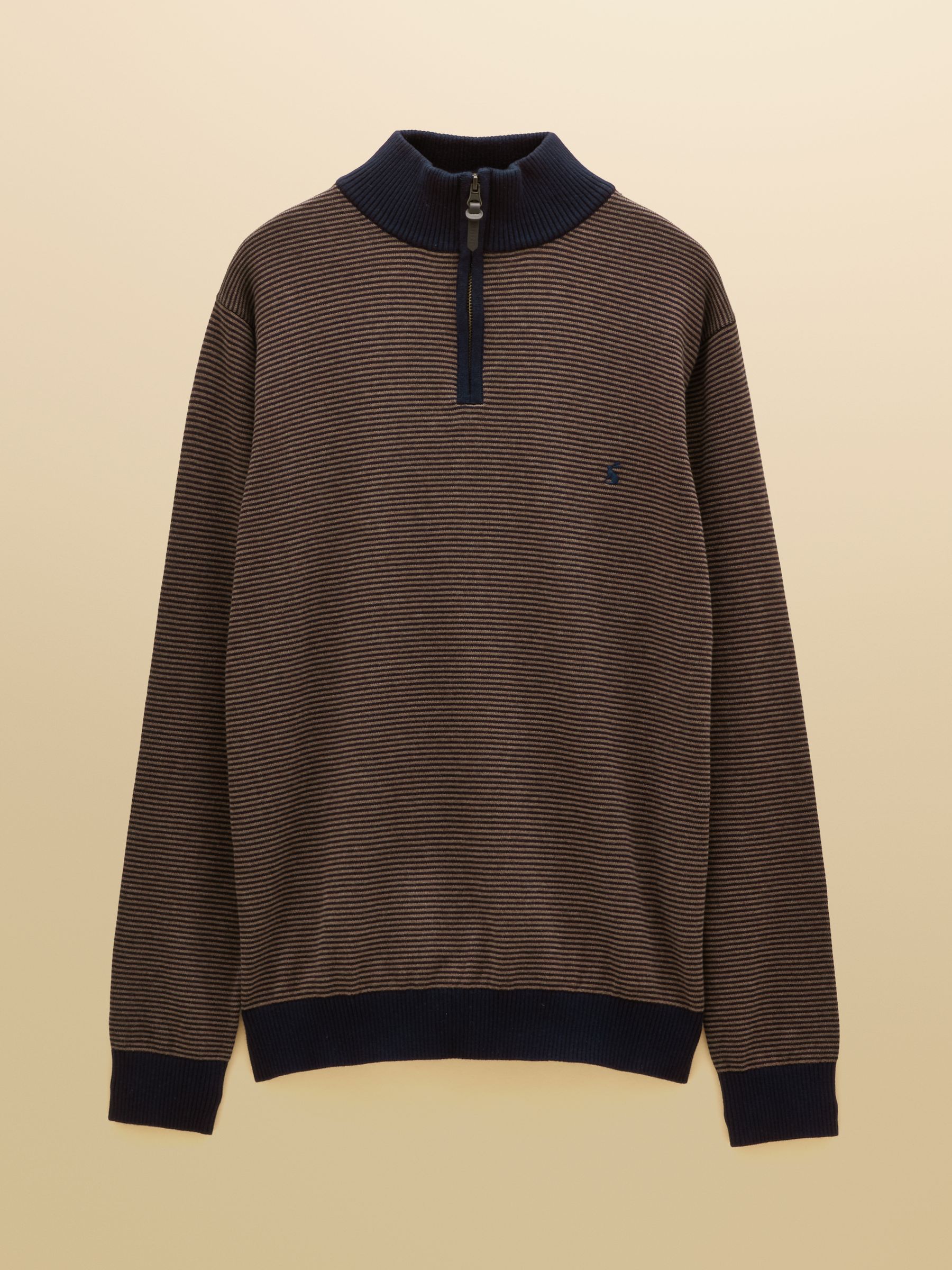 Hillside Navy & Brown Striped Quarter Zip Knitted Jumper - Image 7 of 7