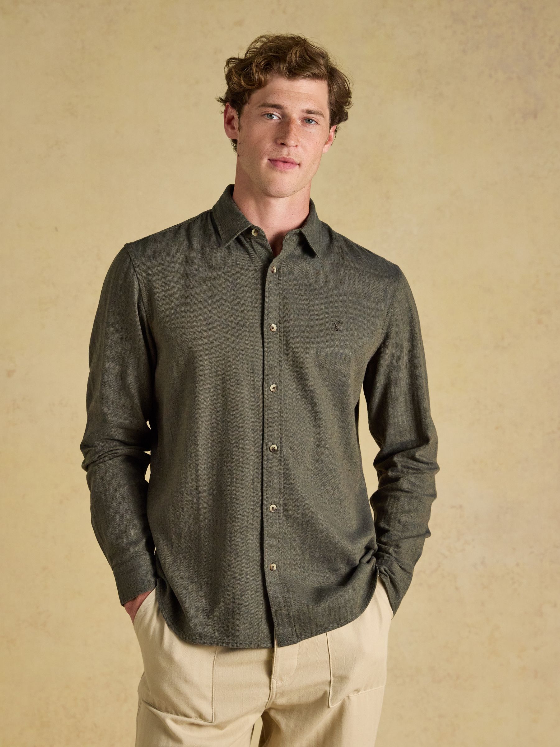 Khaki Green Long Sleeve Linen Blend Shirt - Image 1 of 8