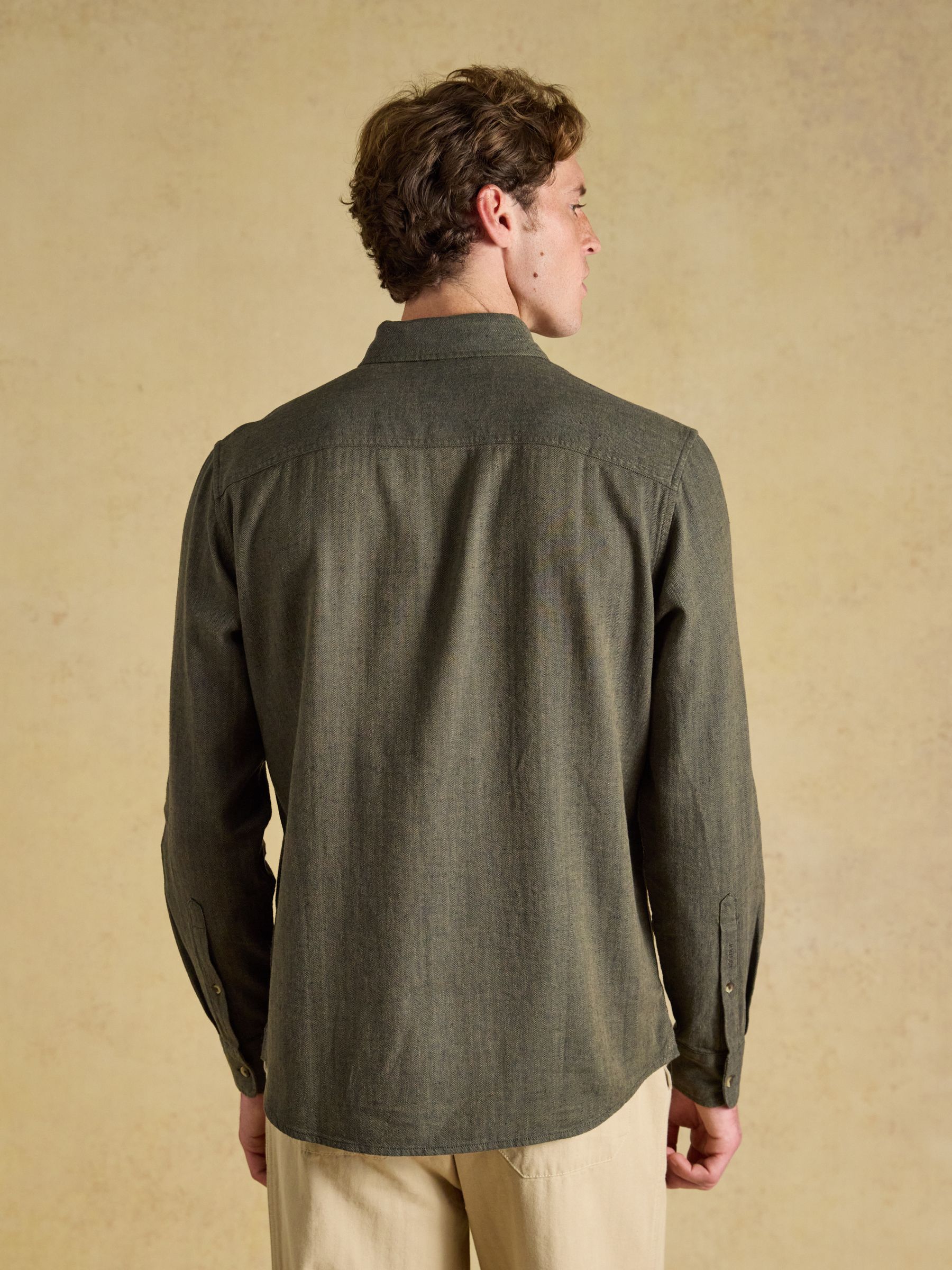 Khaki Green Long Sleeve Linen Blend Shirt - Image 3 of 8