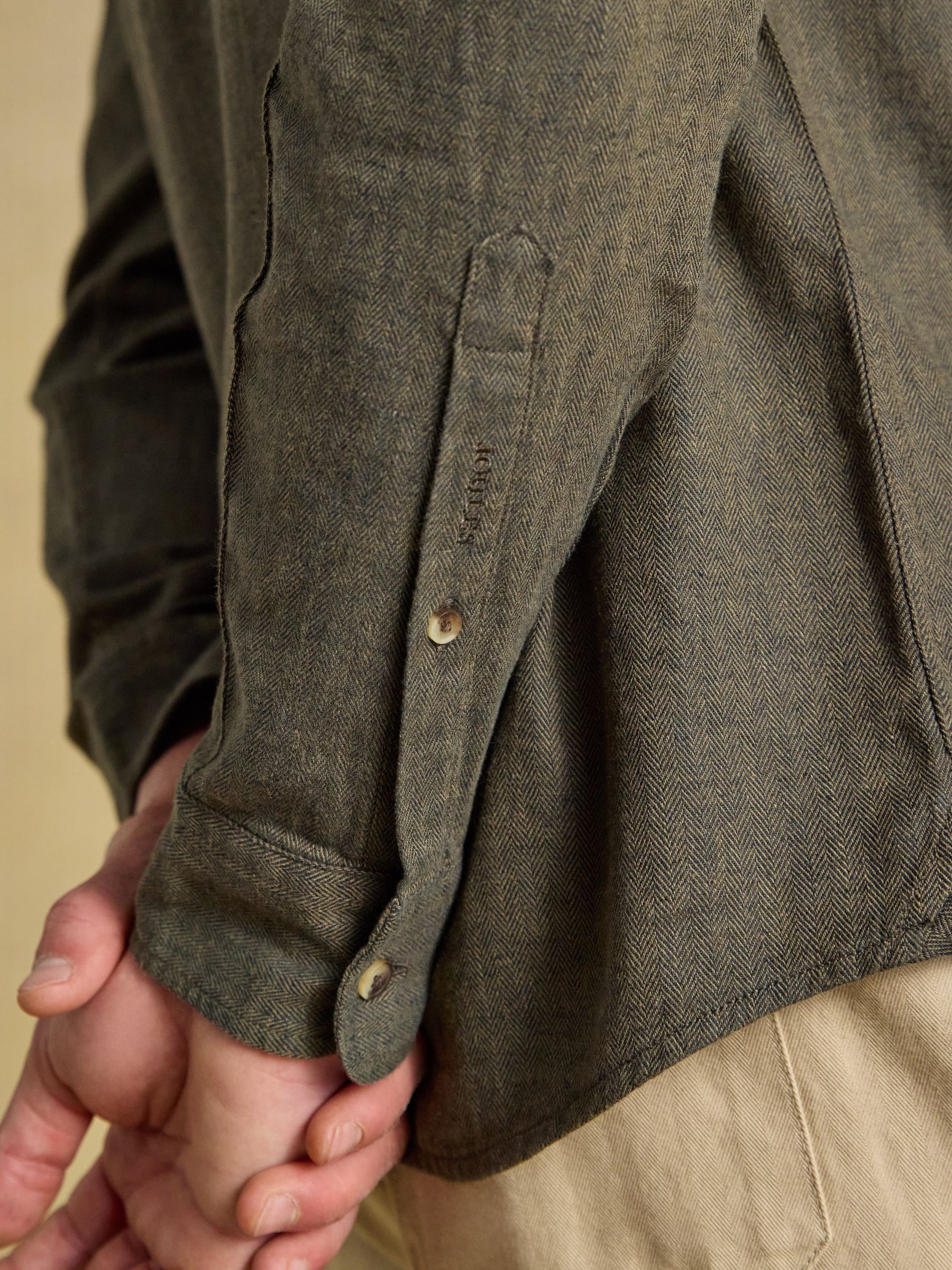Khaki Green Long Sleeve Linen Blend Shirt - Image 7 of 8