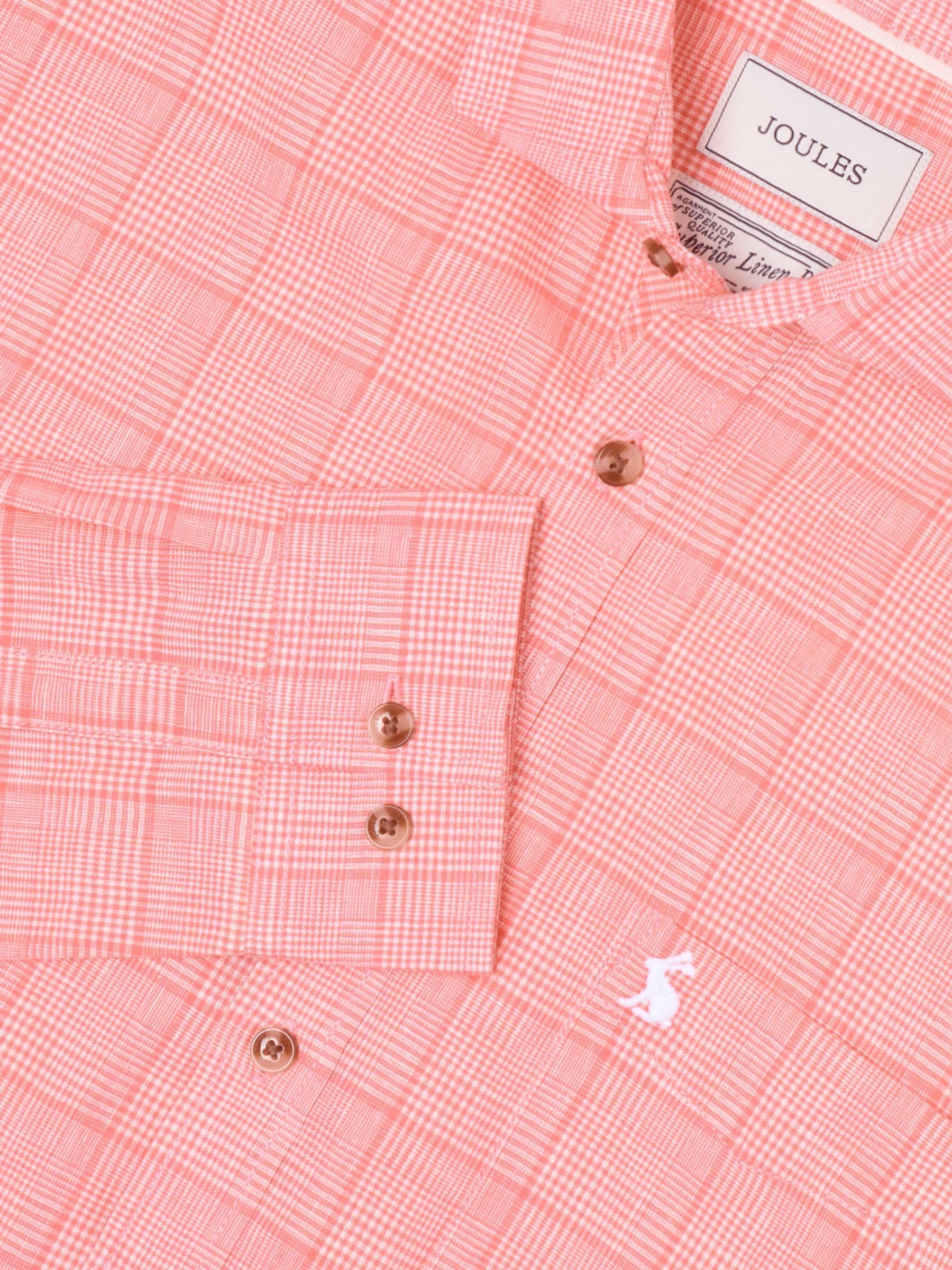 Coral Pink Check Linen Blend Long Sleeve Shirt - Image 2 of 9