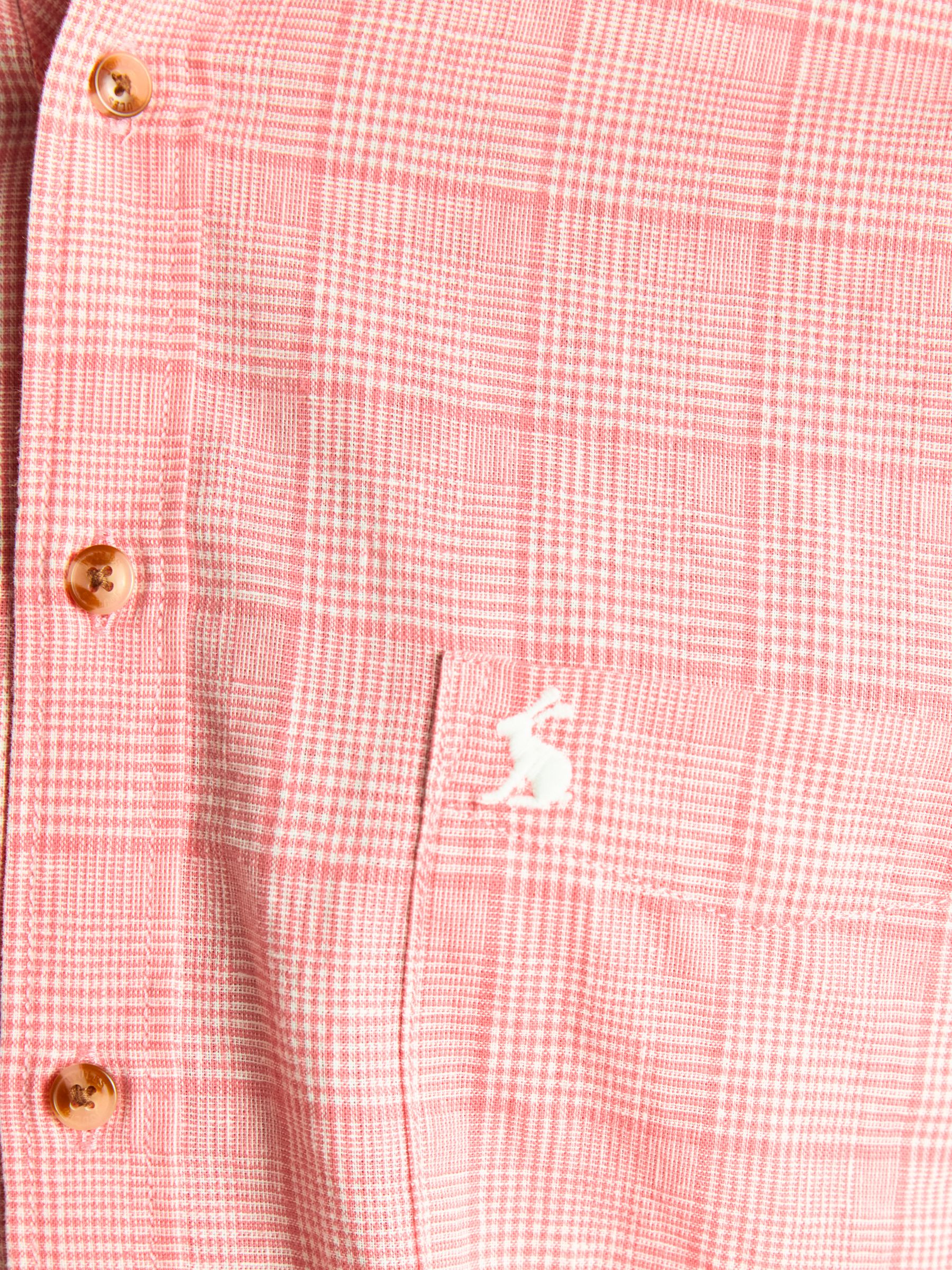 Coral Pink Check Linen Blend Long Sleeve Shirt - Image 6 of 9