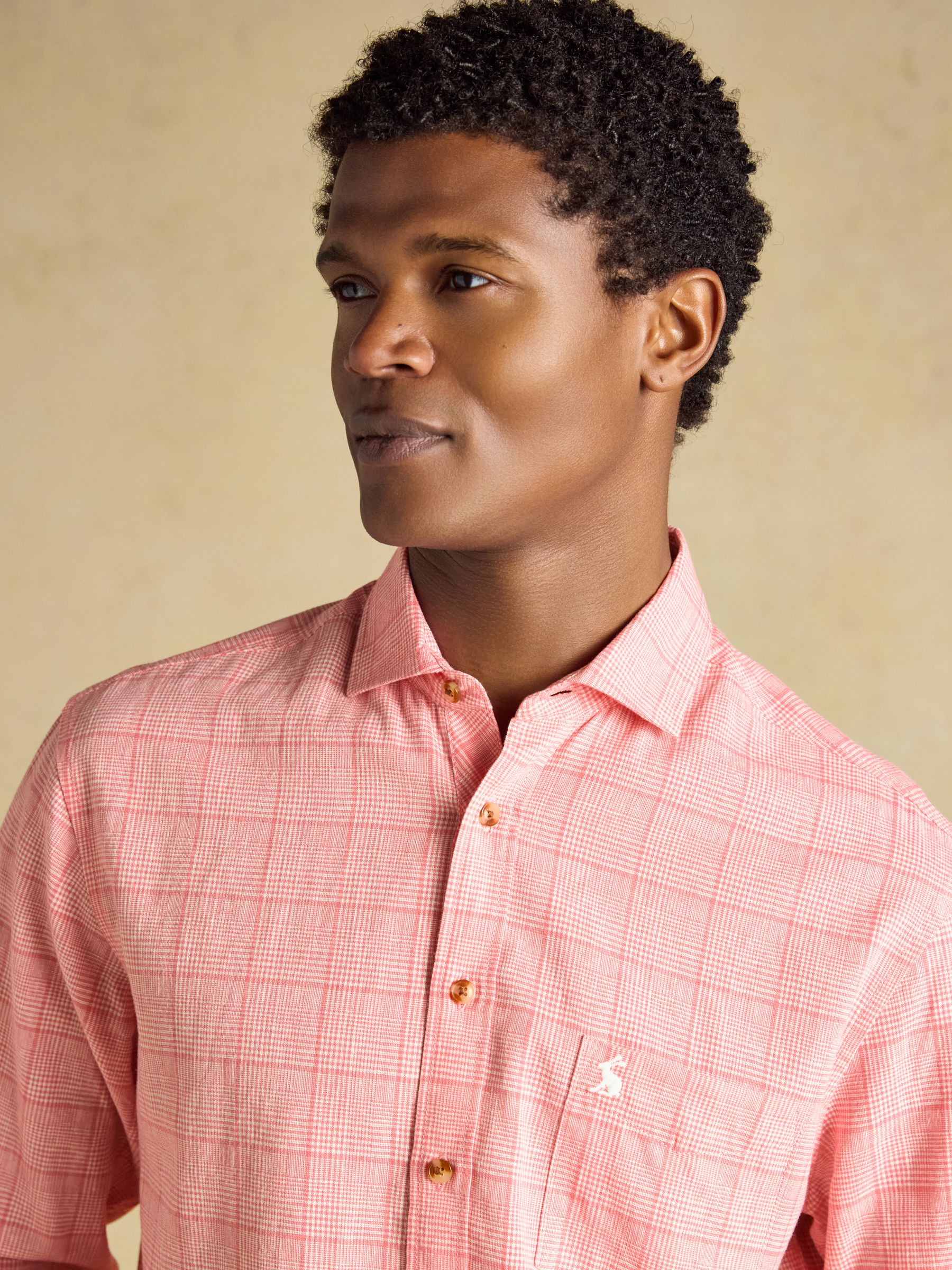 Coral Pink Check Linen Blend Long Sleeve Shirt - Image 7 of 9