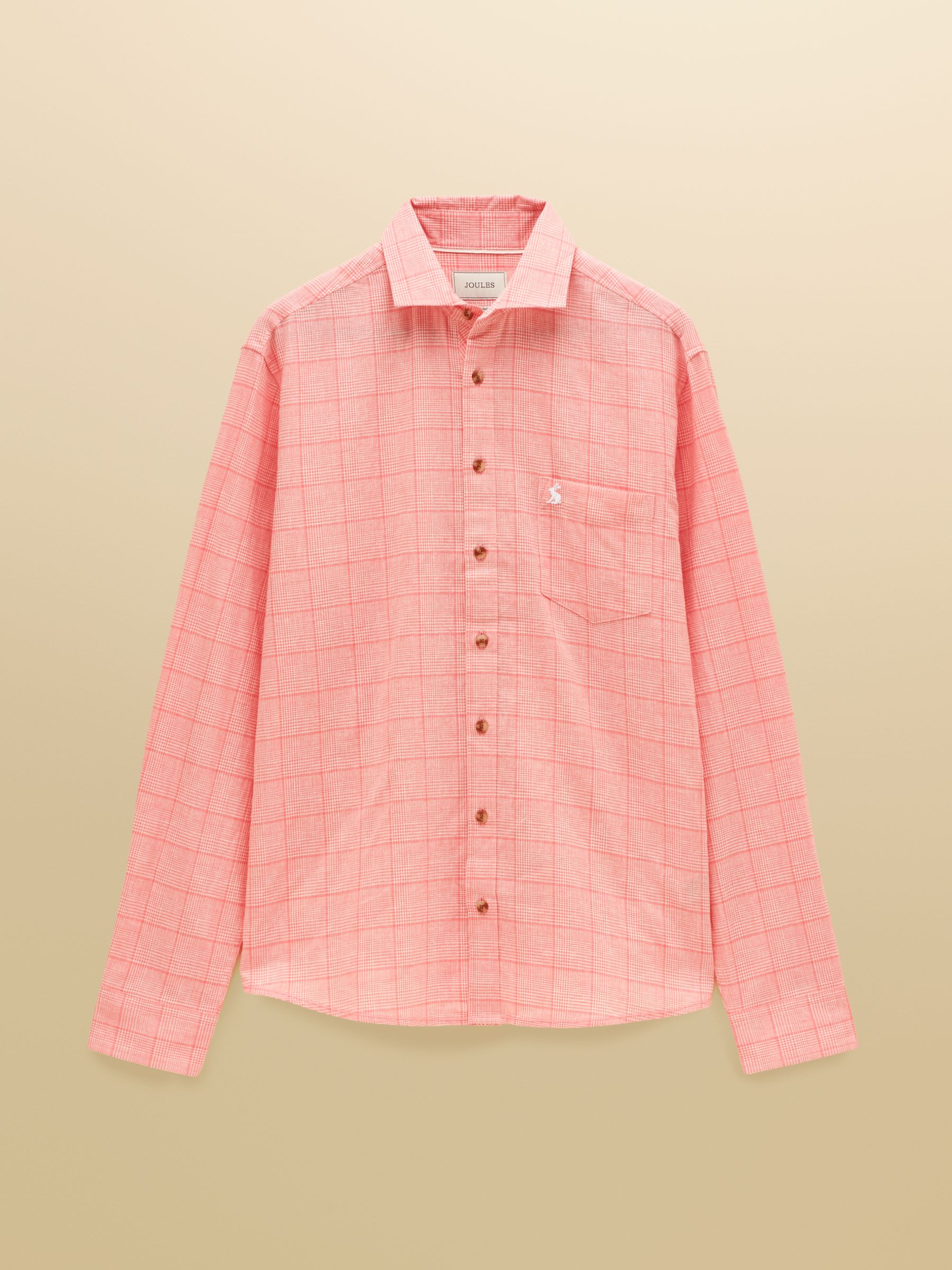 Coral Pink Check Linen Blend Long Sleeve Shirt - Image 9 of 9