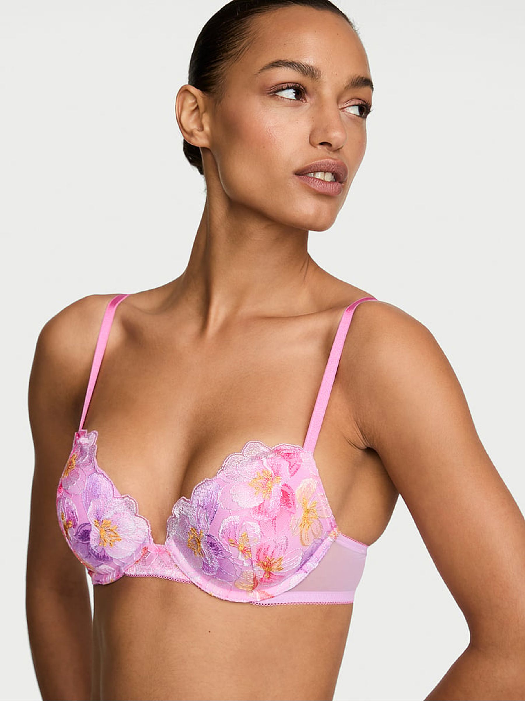 Watercolour Pink Push Up Embroidery Bra - Image 2 of 4