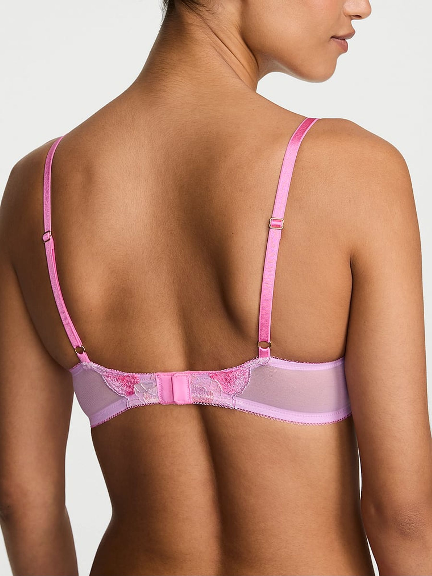 Watercolour Pink Push Up Embroidery Bra - Image 3 of 4