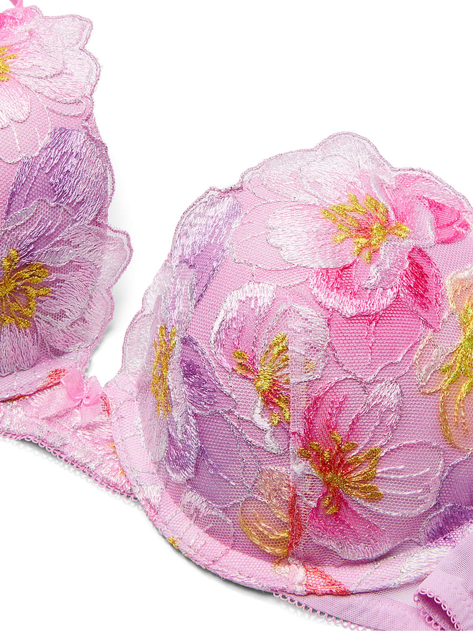 Watercolour Pink Push Up Embroidery Bra - Image 4 of 4