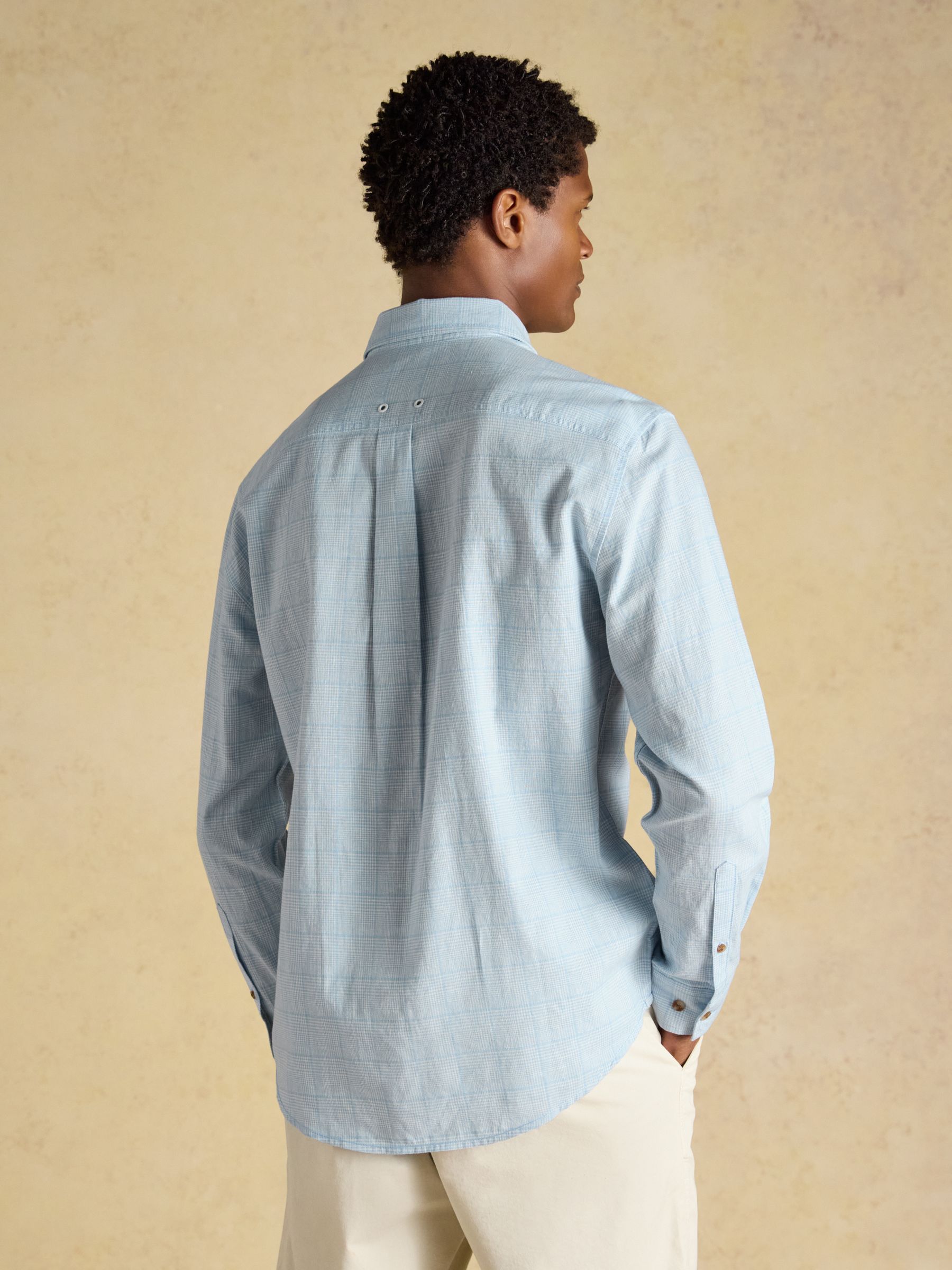 Blue Check Linen Blend Long Sleeve Shirt - Image 3 of 8
