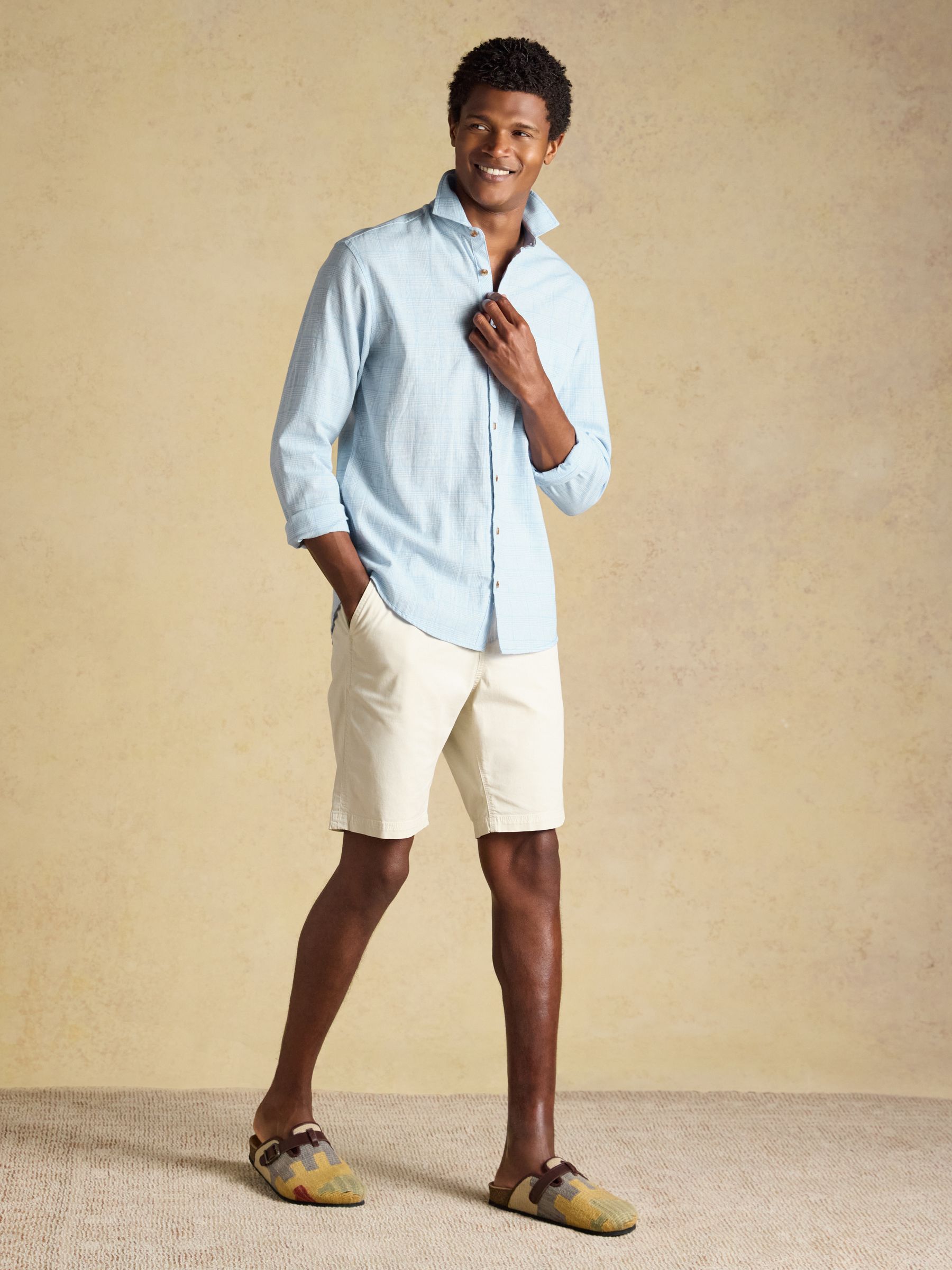 Blue Check Linen Blend Long Sleeve Shirt - Image 4 of 8