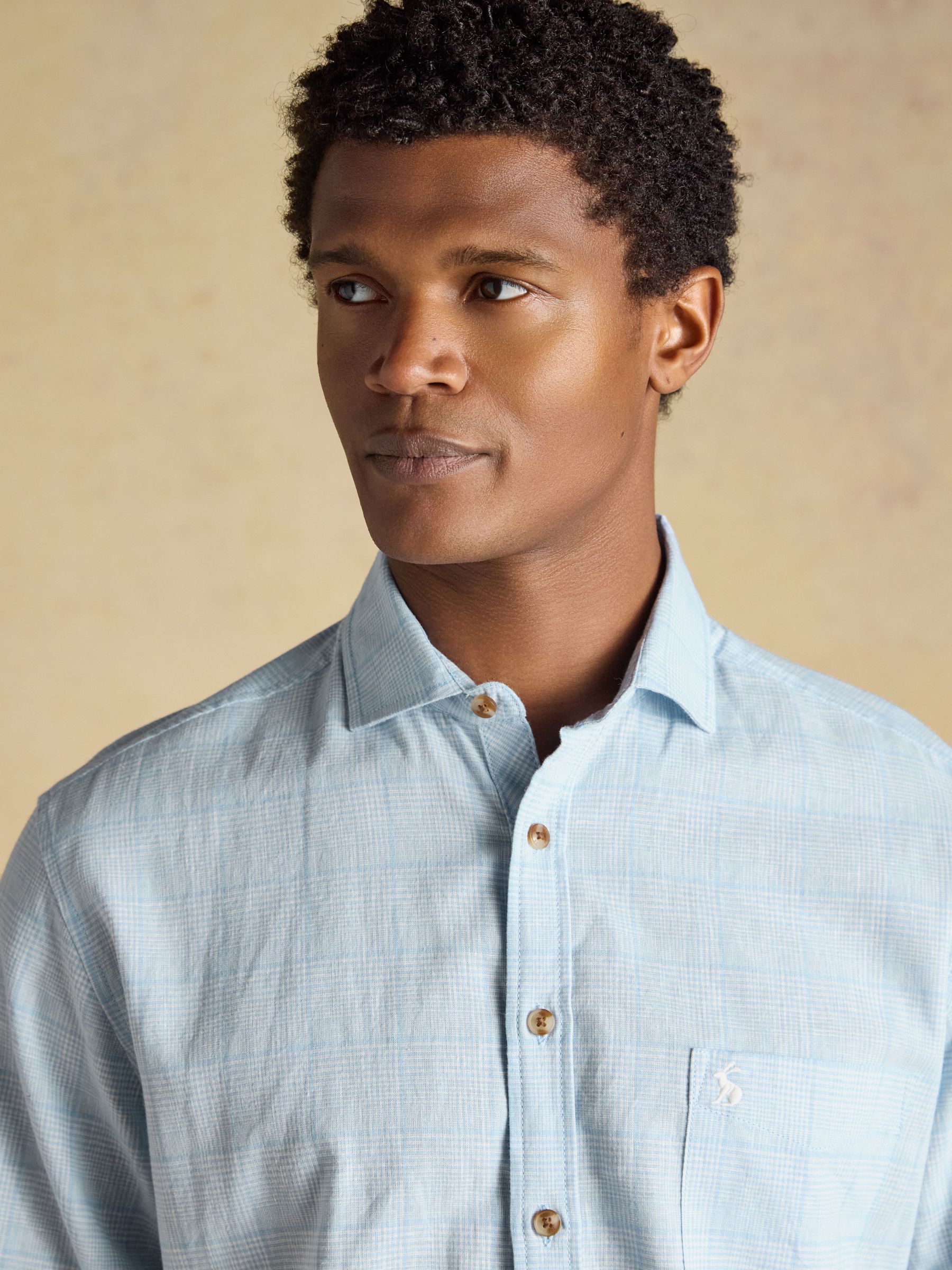 Blue Check Linen Blend Long Sleeve Shirt - Image 5 of 8