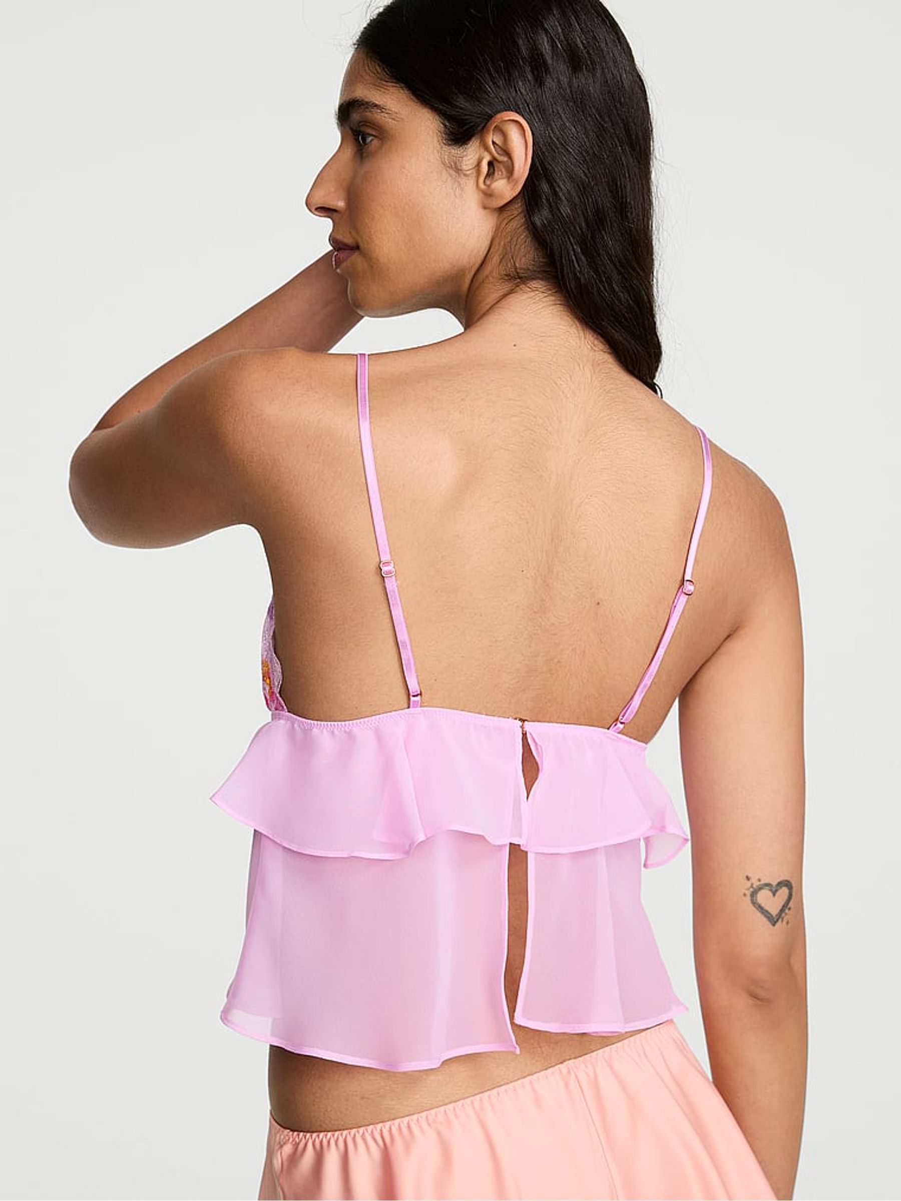 Watercolour Pink Embroidery Flutter Bra Top - Image 2 of 3