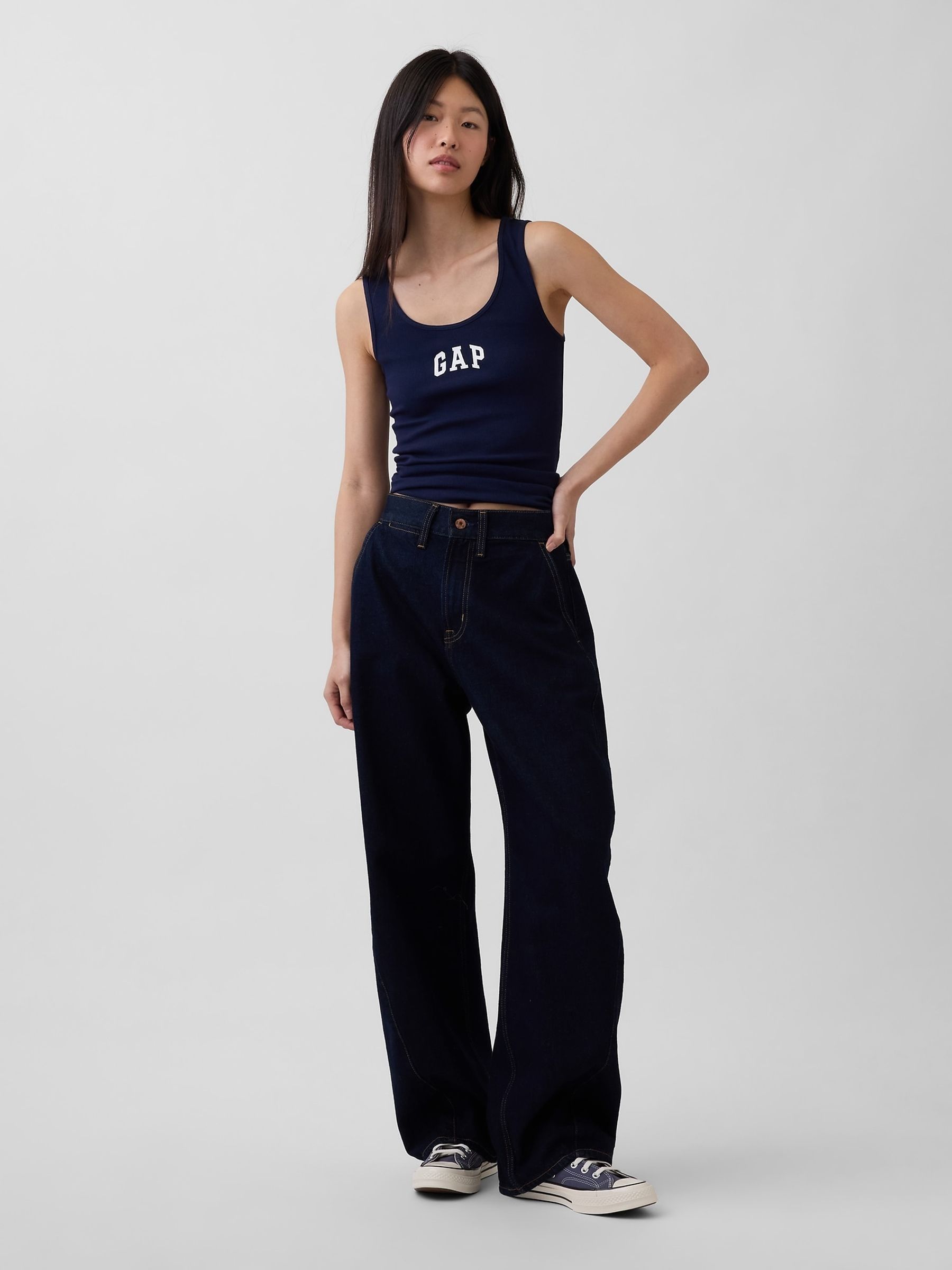 Navy Logo Ribbed Vest - Image 2 of 5
