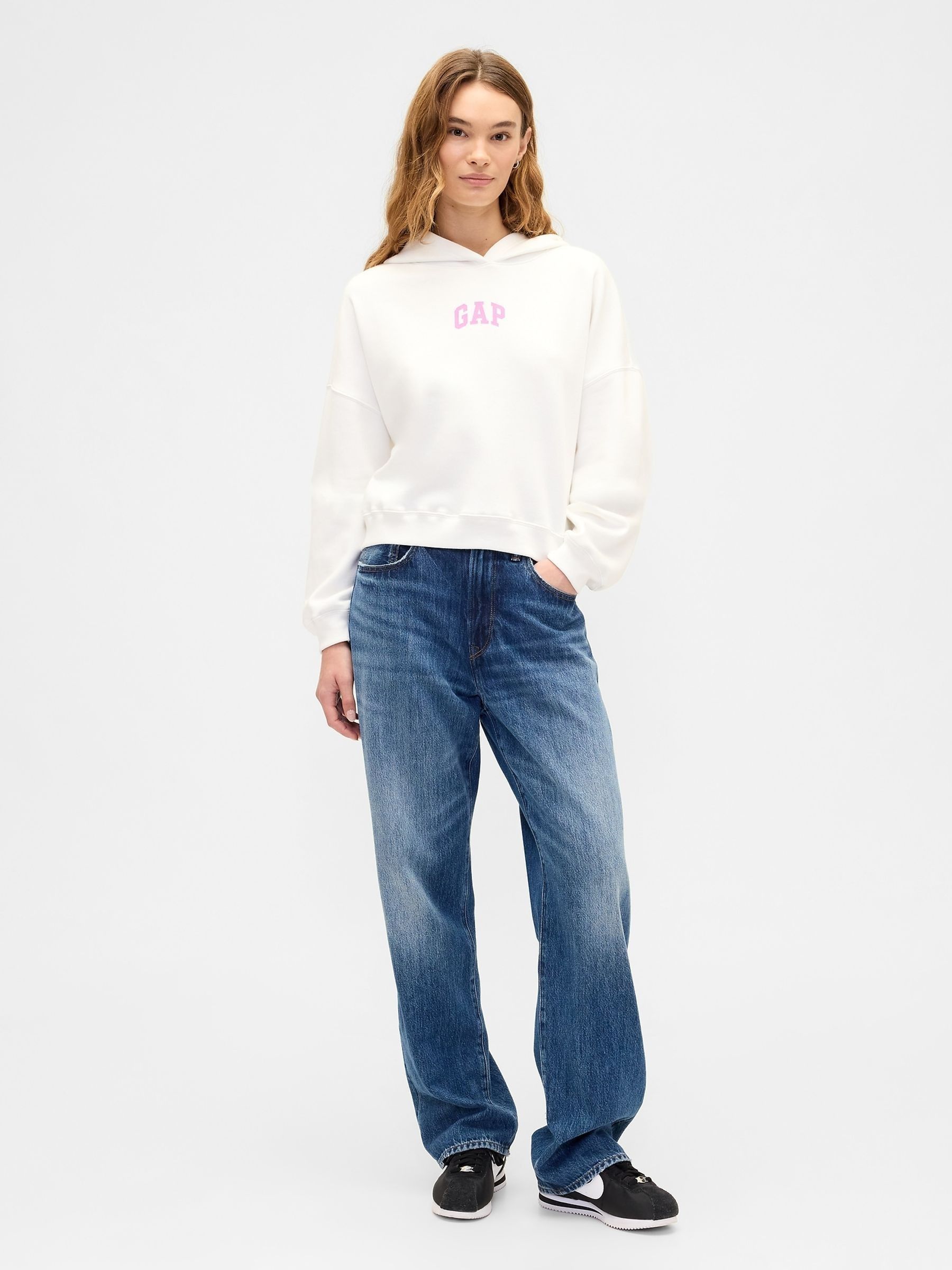 White Relaxed Mini-Logo Cropped Hoodie - Image 3 of 5