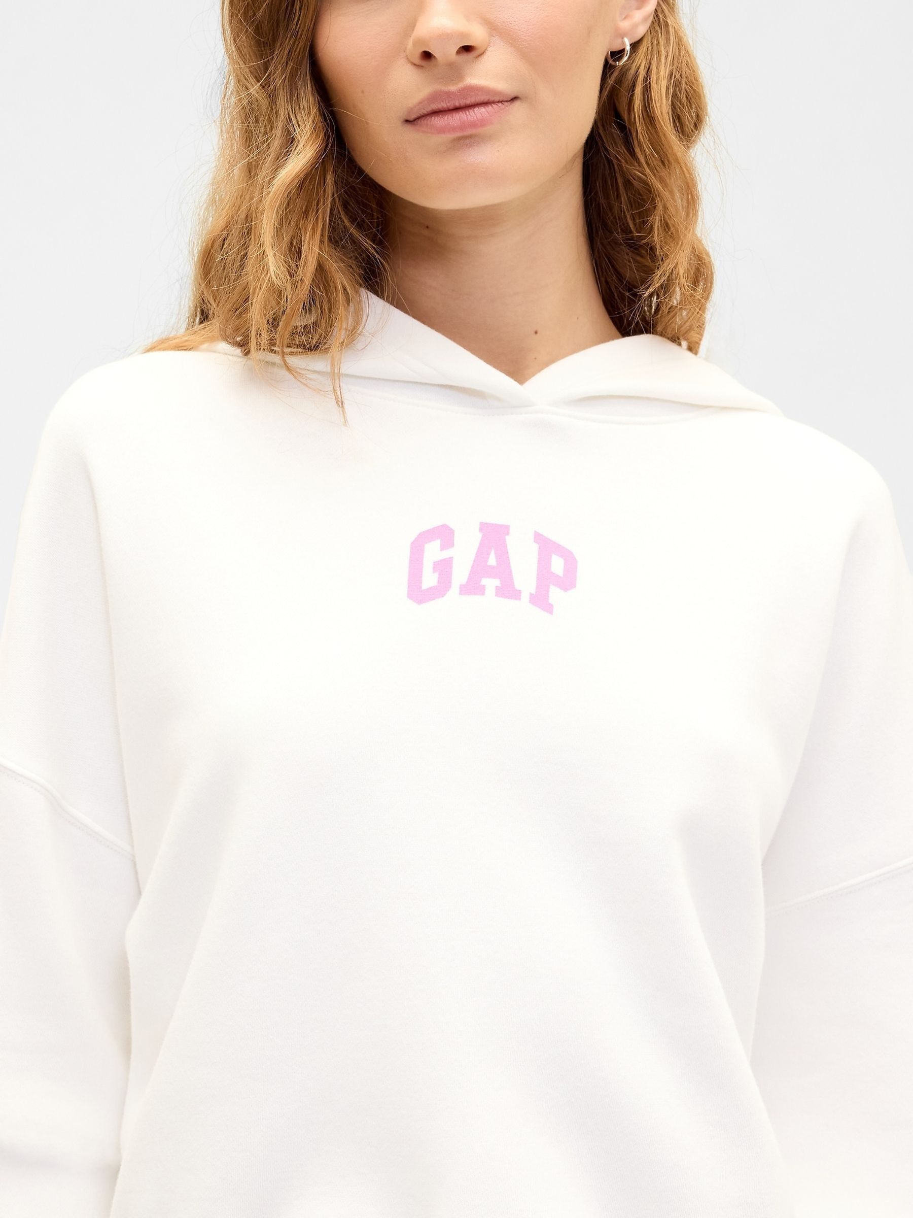 White Relaxed Mini-Logo Cropped Hoodie - Image 4 of 5