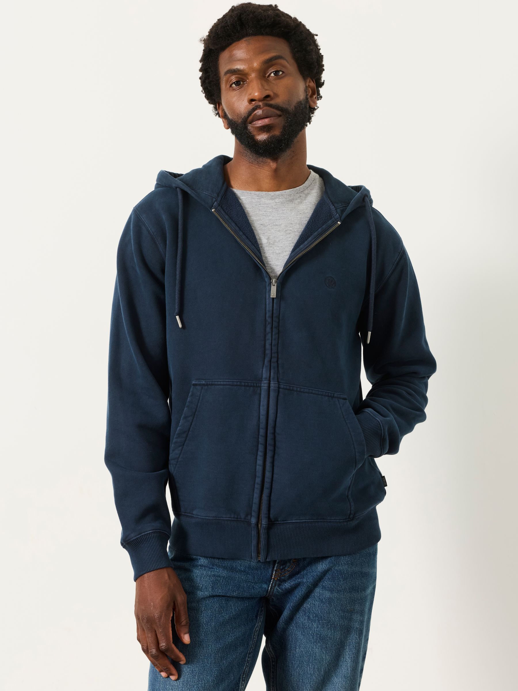 Hayle Navy Zip Through Hoodie - Image 1 of 6