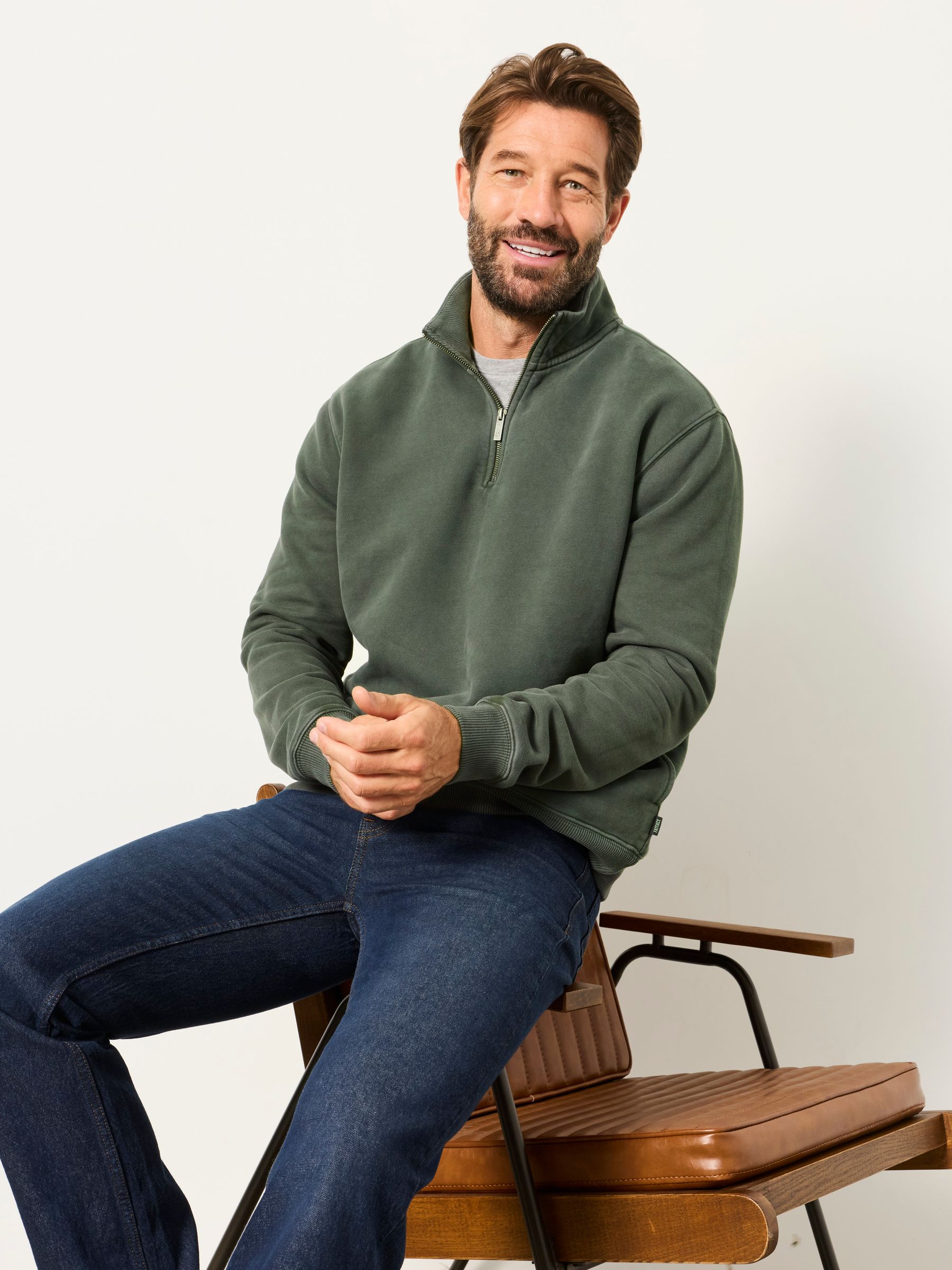 Hayle Dark Green Quarter Zip Sweatshirt - Image 1 of 6