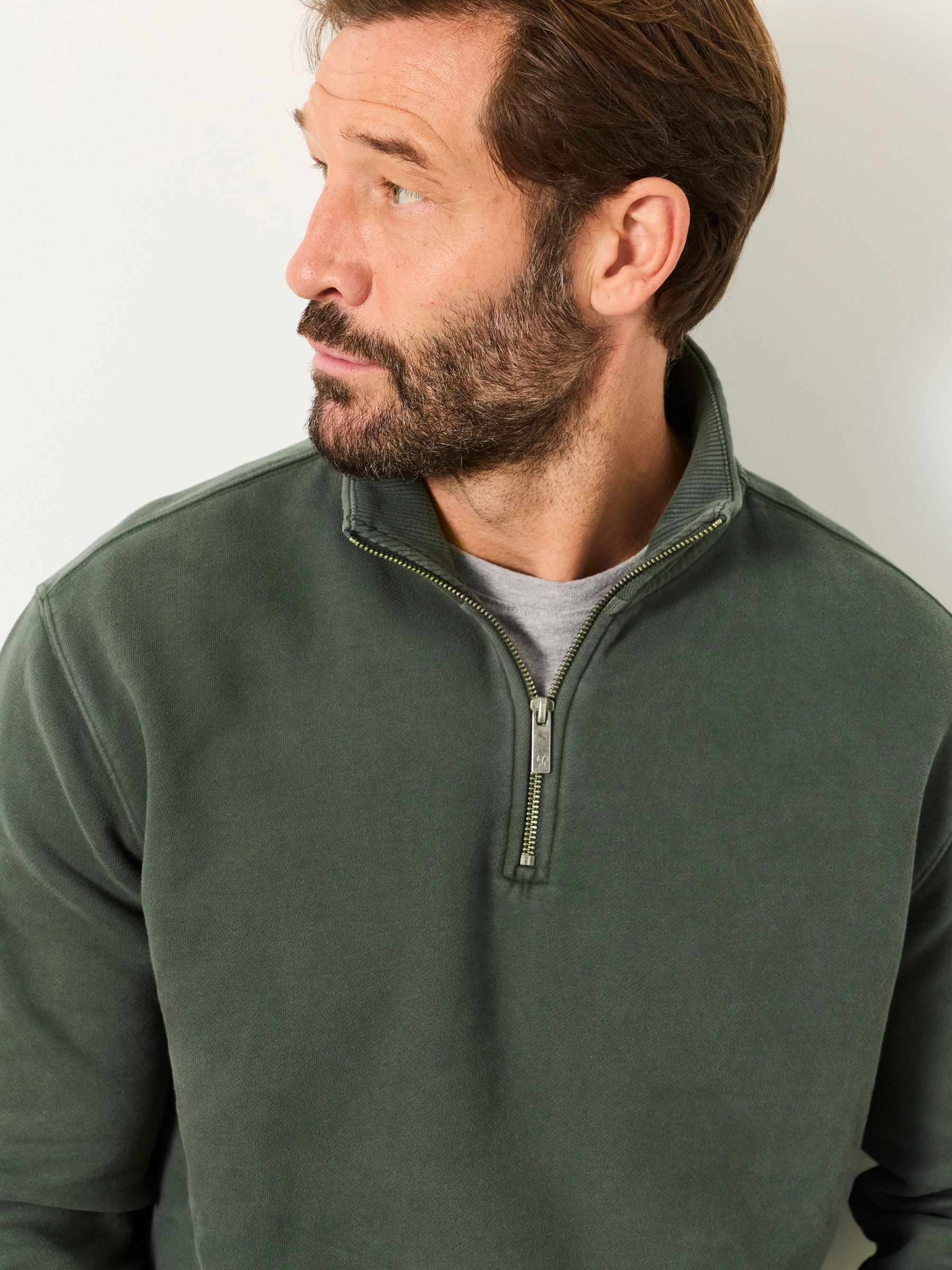 Hayle Dark Green Quarter Zip Sweatshirt - Image 3 of 6