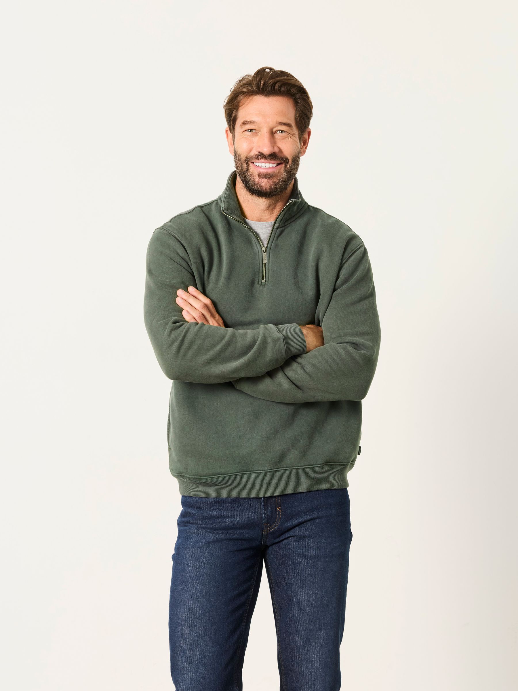 Hayle Dark Green Quarter Zip Sweatshirt - Image 4 of 6
