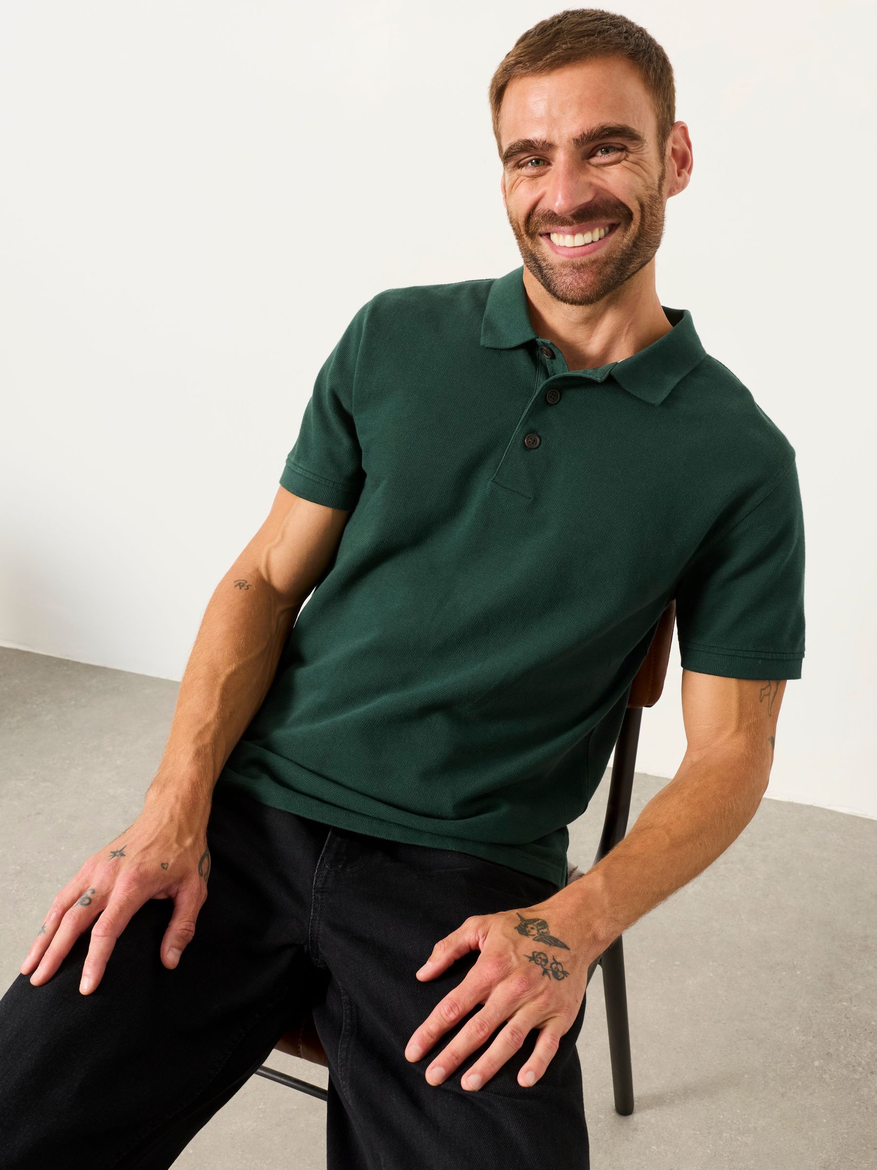 Emerald Green Clifton Textured Polo Shirt - Image 5 of 6