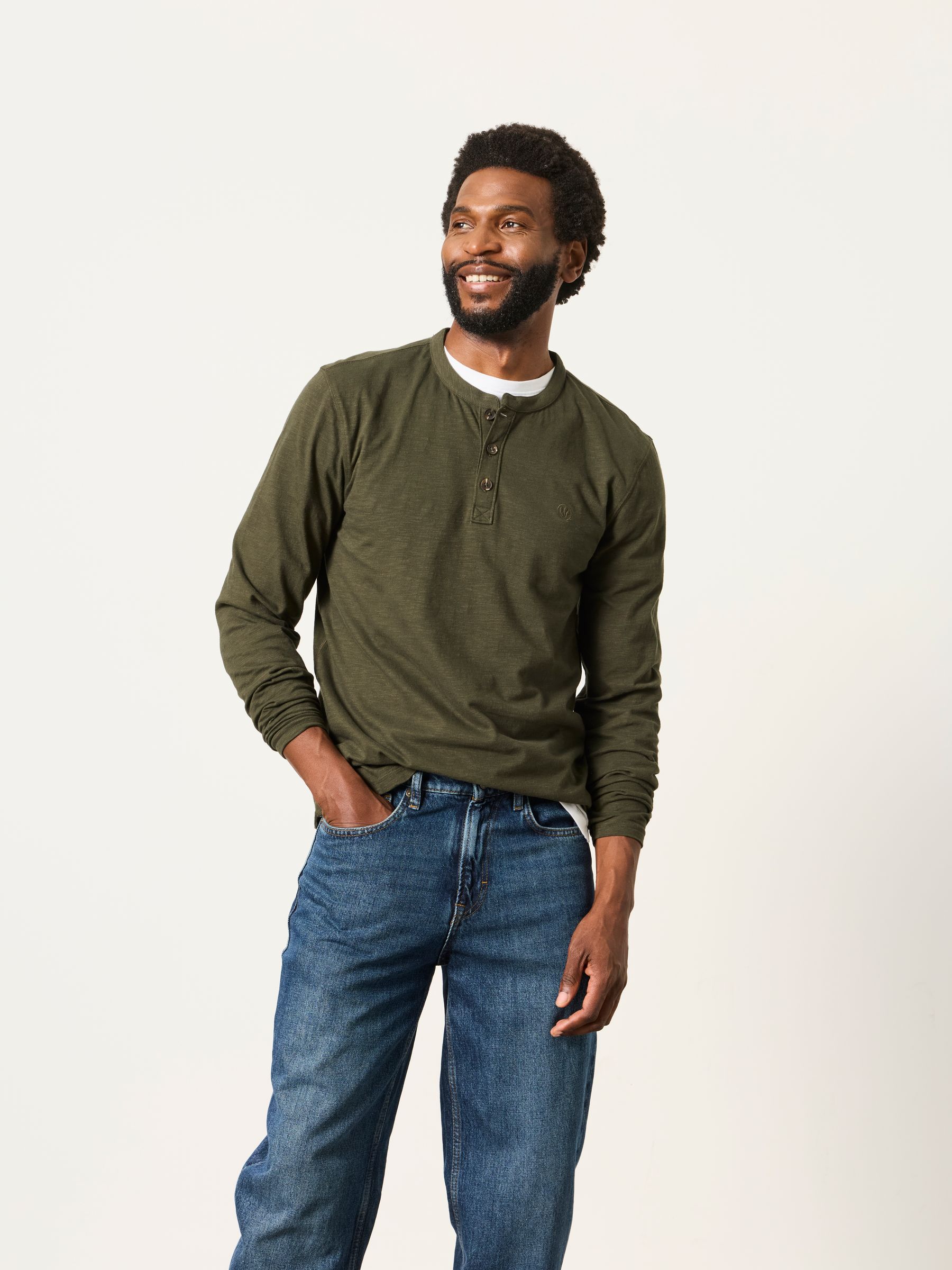 Henley Khaki Green Long Sleeve Woodside T-Shirt - Image 3 of 6