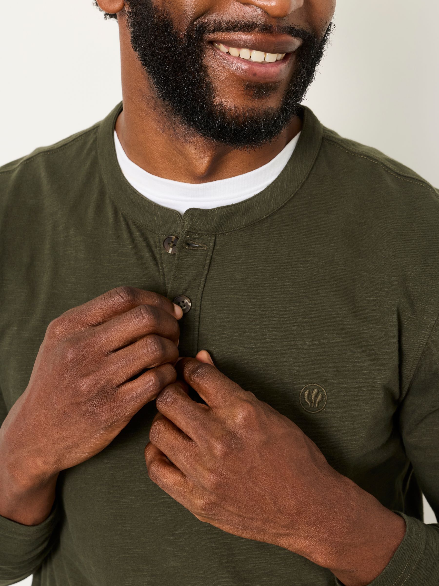 Henley Khaki Green Long Sleeve Woodside T-Shirt - Image 5 of 6