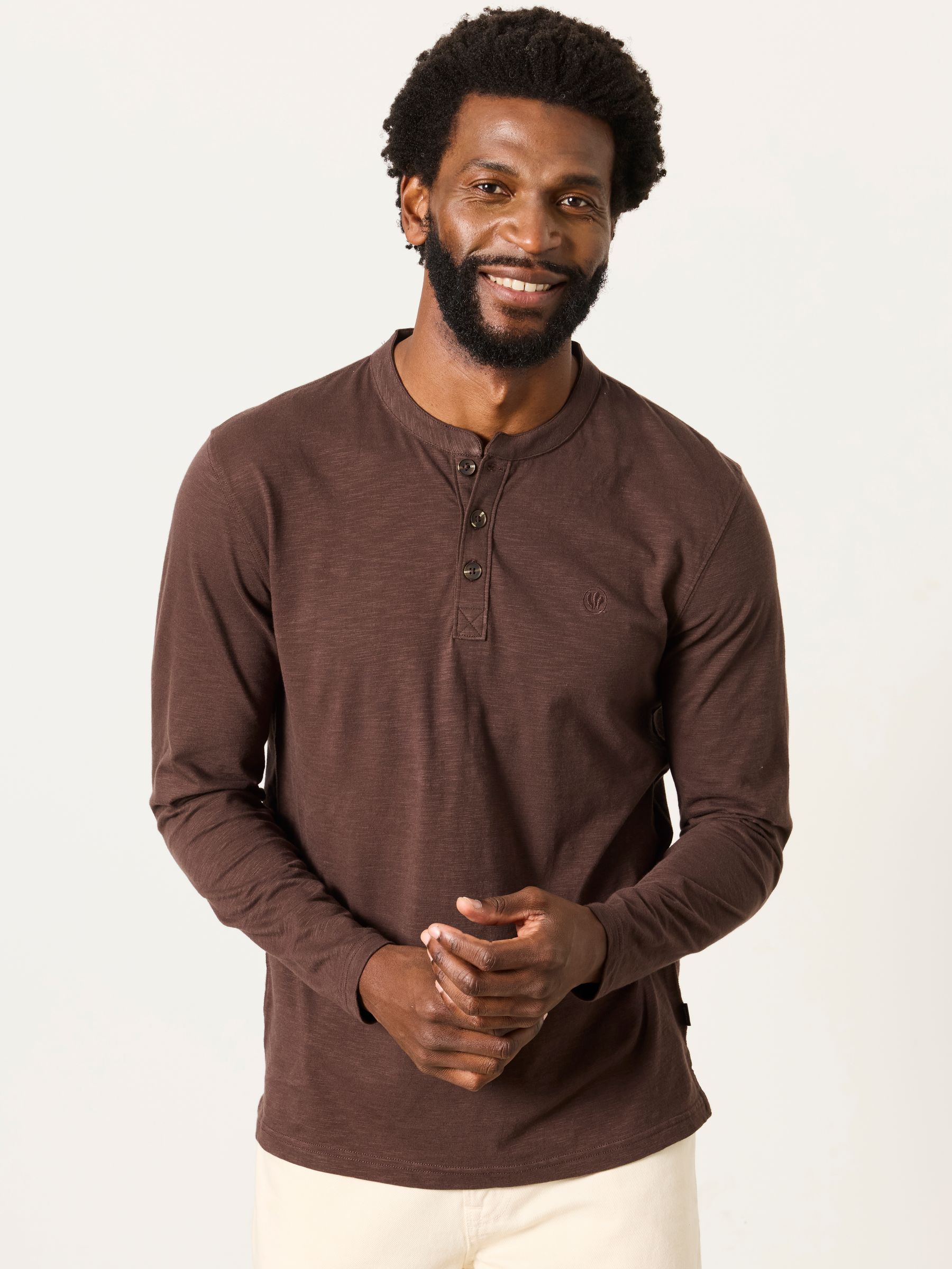Henley Chocolate Brown Long Sleeve Woodside T-Shirt - Image 1 of 6