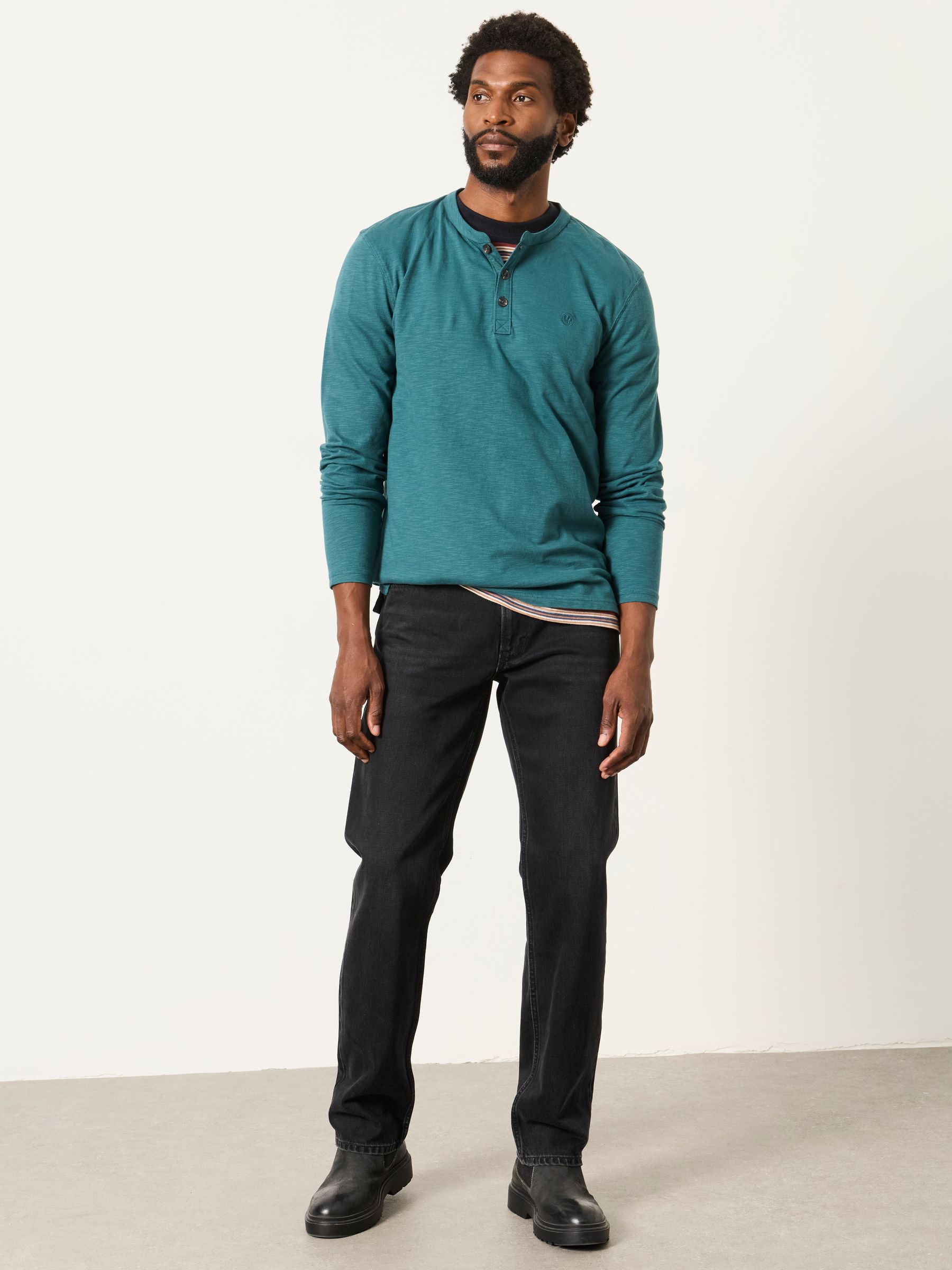 Henley Dark Teal Blue Long Sleeve Woodside T-Shirt - Image 3 of 6
