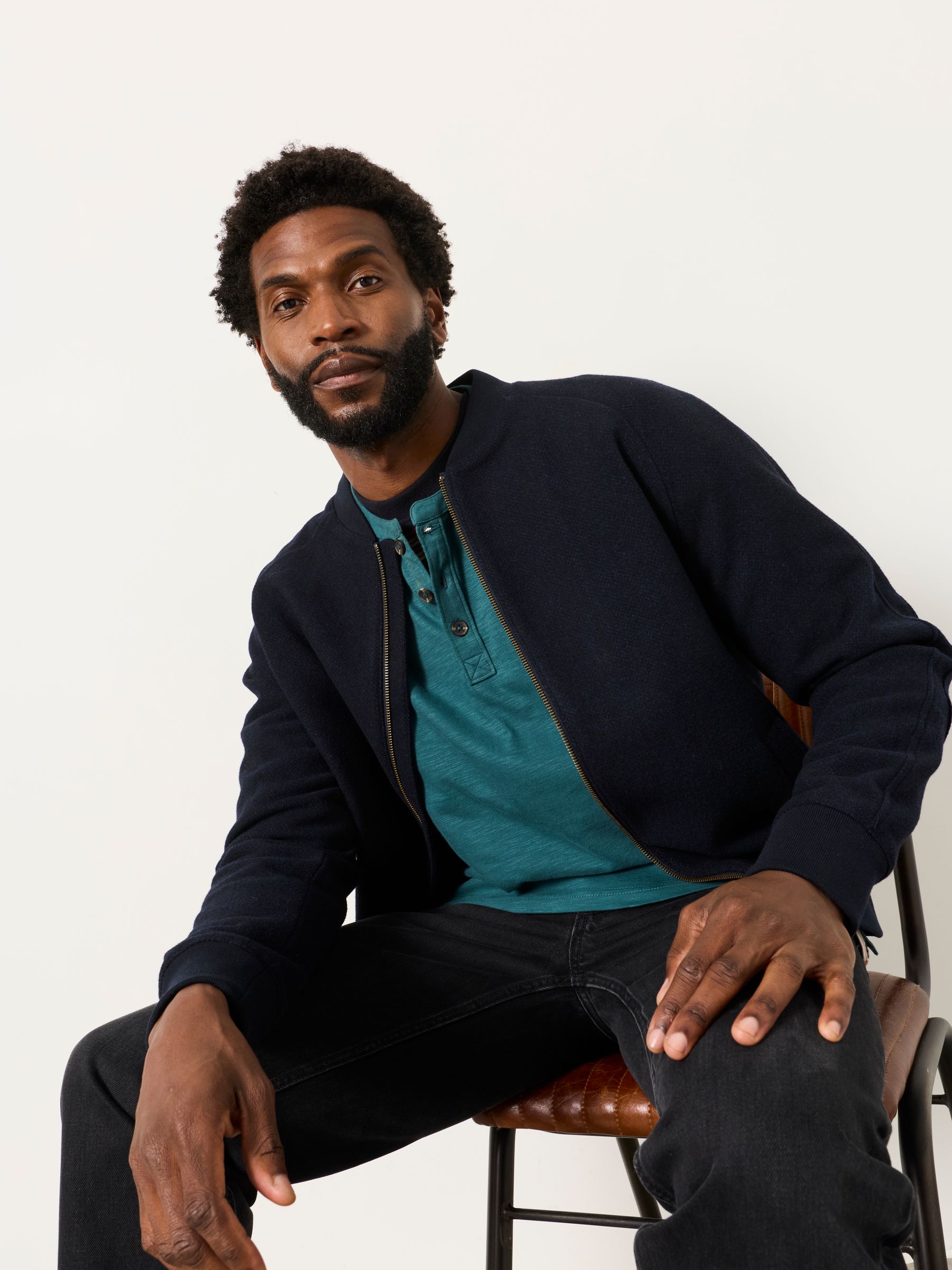Henley Dark Teal Blue Long Sleeve Woodside T-Shirt - Image 4 of 6