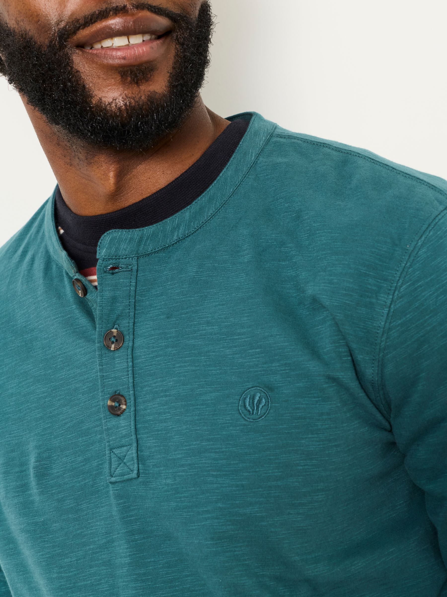 Henley Dark Teal Blue Long Sleeve Woodside T-Shirt - Image 5 of 6
