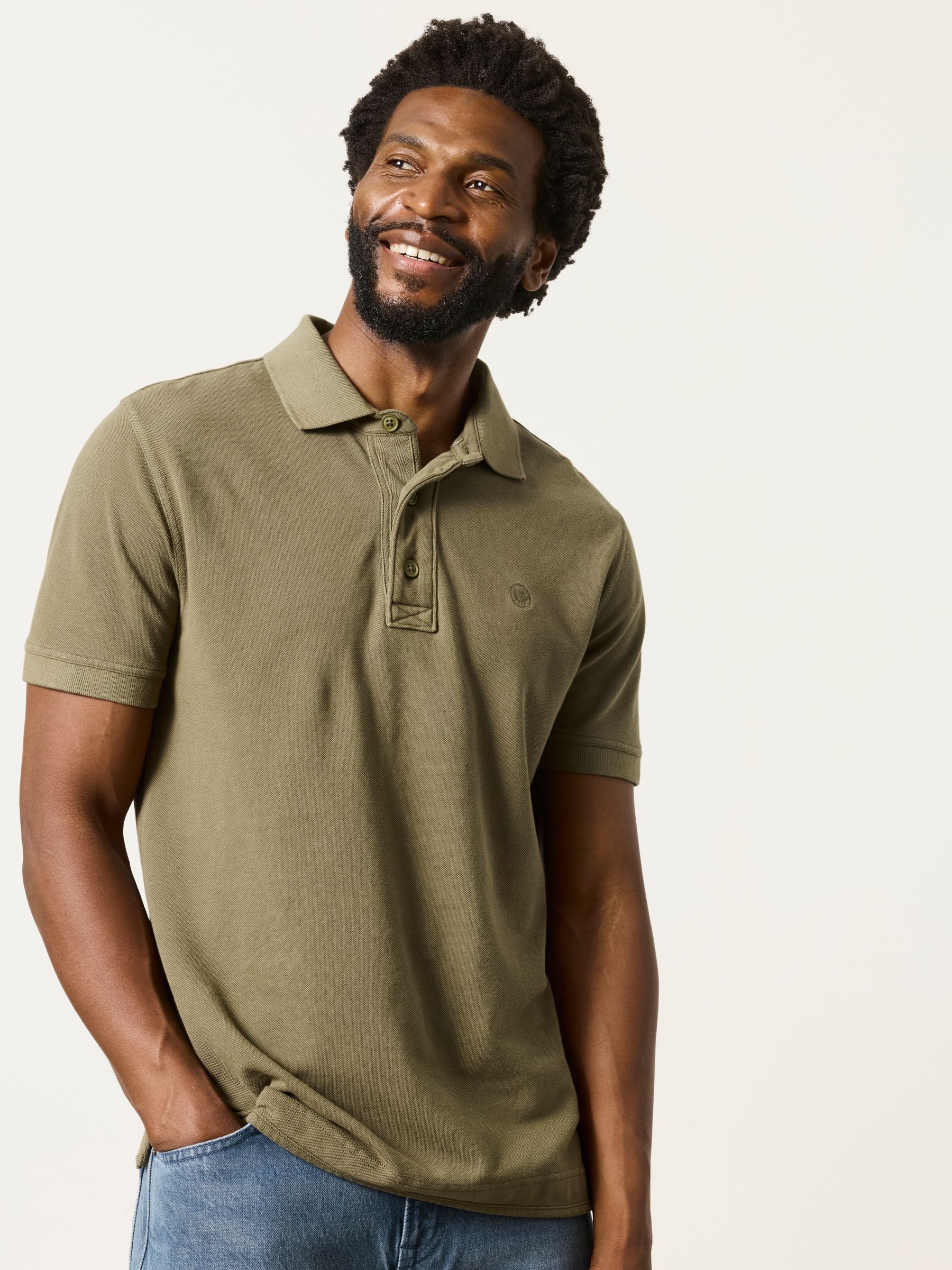 Khaki Green Short Sleeve Pique Polo Shirt | FatFace USA
