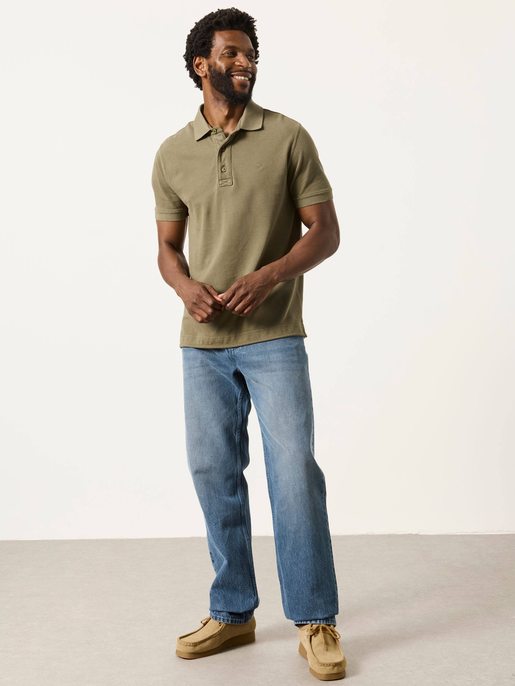 Khaki Green Short Sleeve Pique Polo Shirt | FatFace USA
