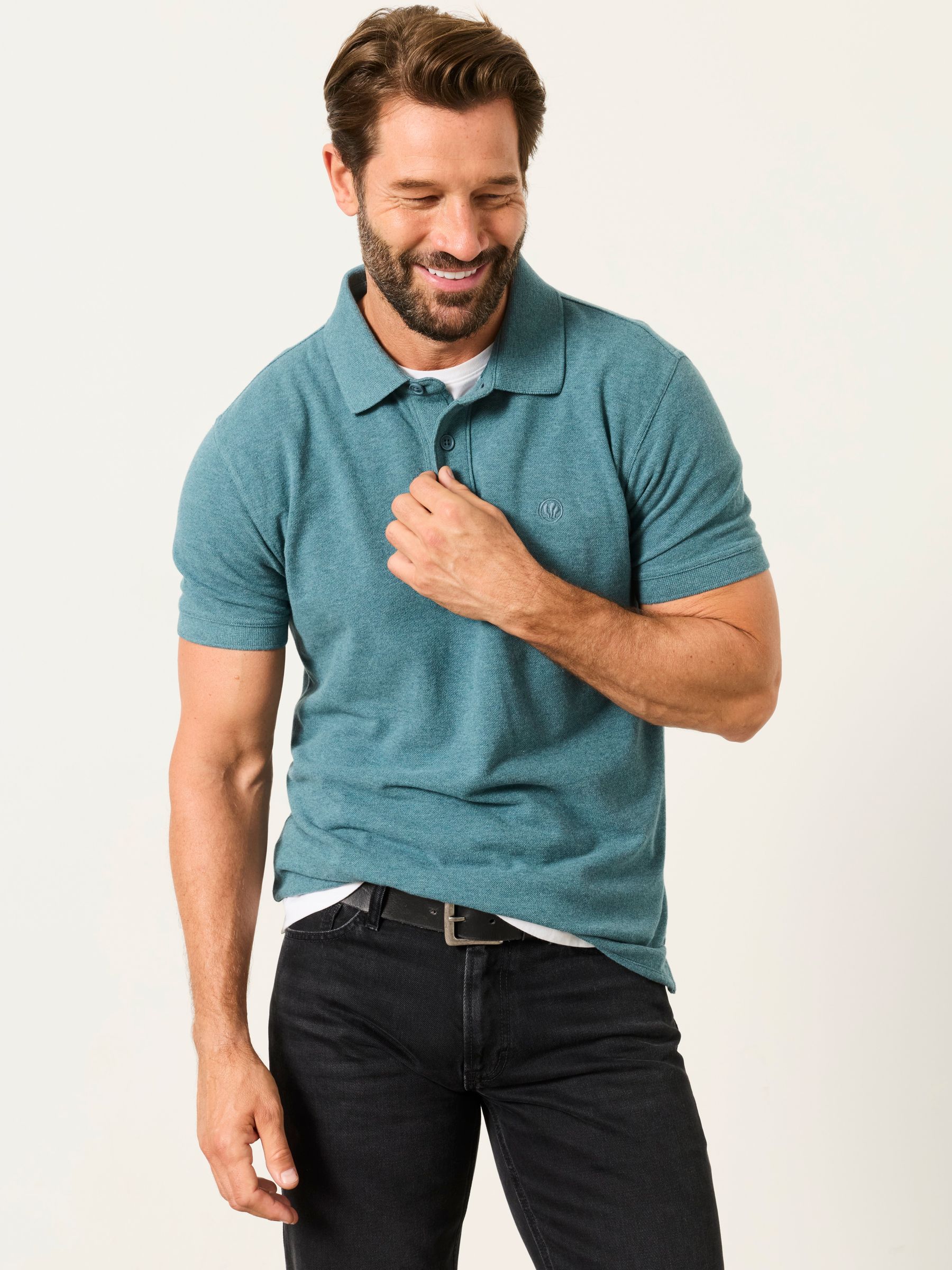 Dark Teal Blue Short Sleeve Pique Polo Shirt - Image 1 of 6
