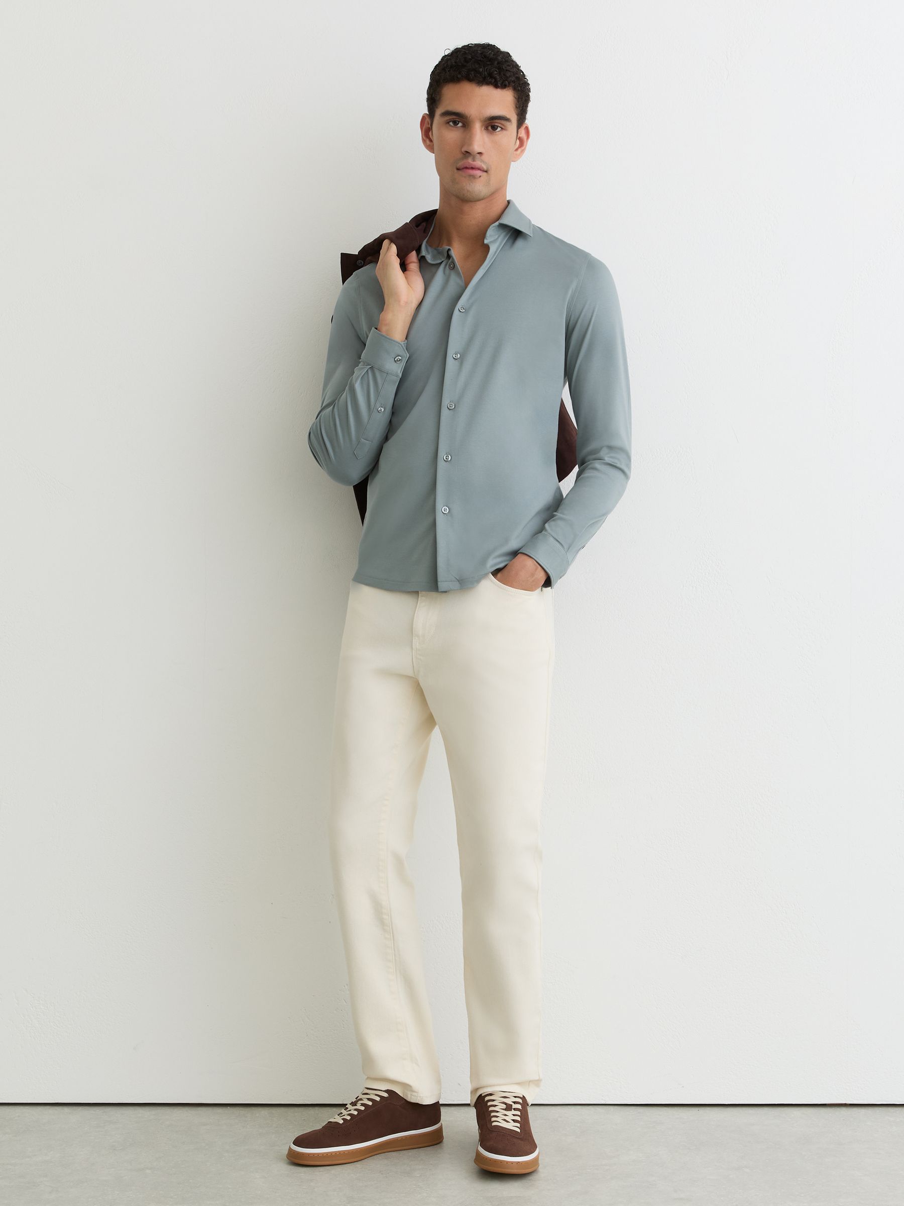Air-Water Cotton Slim-Fit Shirt in Steel Blue - Image 3 of 6