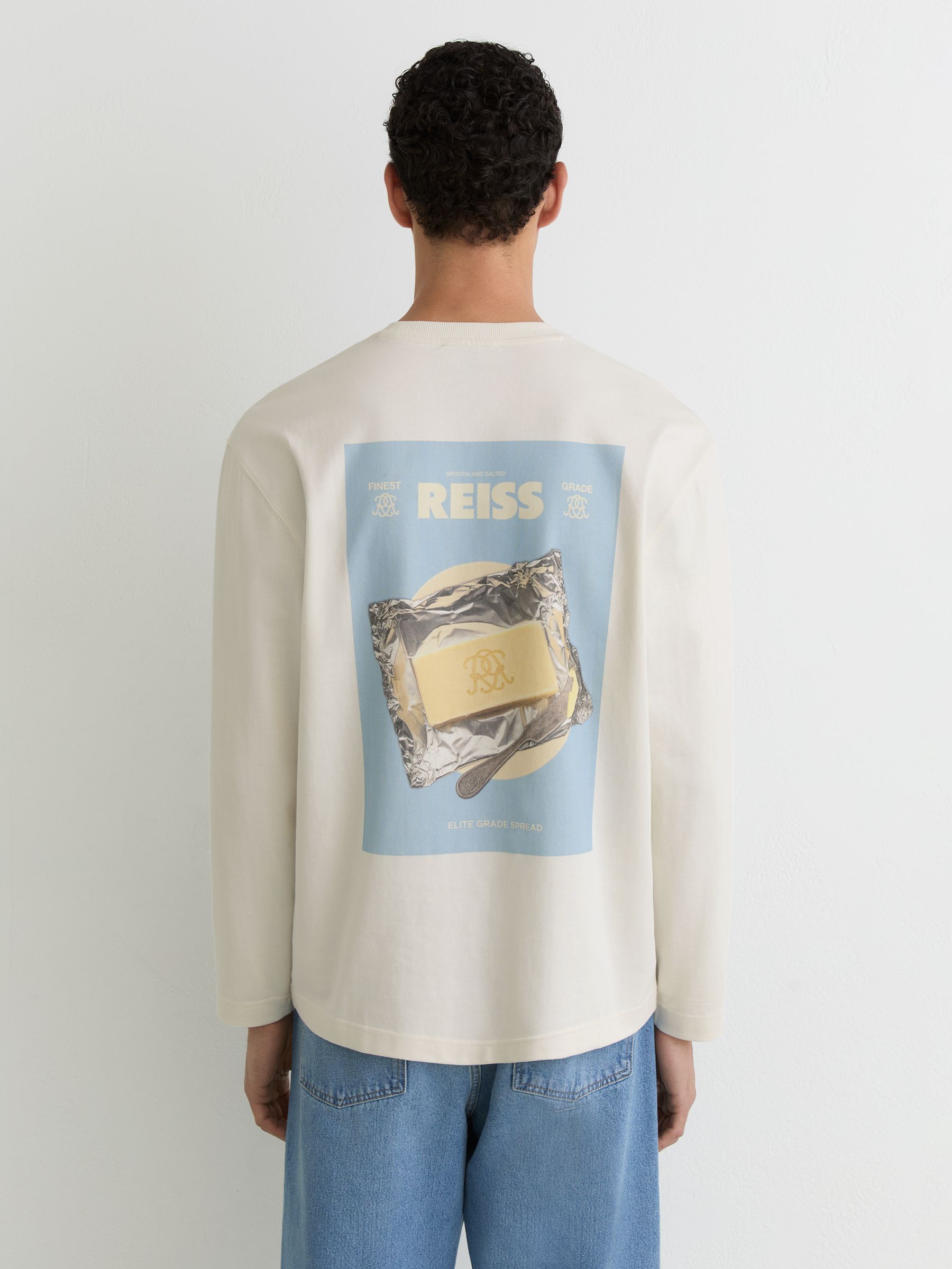 Monogram Butter-Print Long-Sleeve Relaxed T-Shirt in White - Image 3 of 5